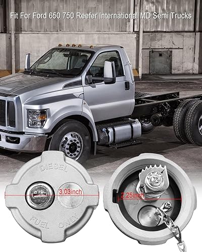 Miniatura 4 de Tapa de combustible diésel de 2 14 pulgadas con bloqueo para remolque Reefer International MD Ford 650 750 semi camión, cubierta del depósito de
