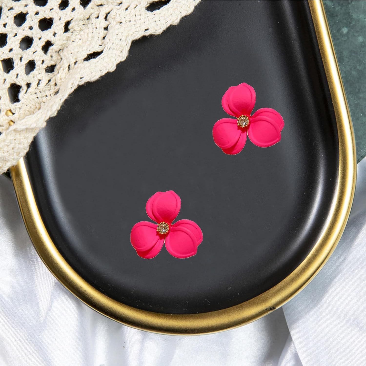 Anmpab Forest Three Petal Flower Stud Earrings for Women Diamond Floral Flower Earrings Statement Jewelry - Image 7