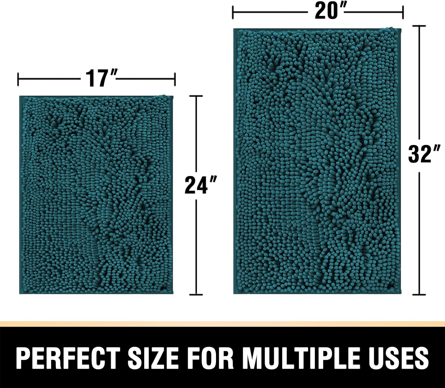 H.VERSAILTEX Bath Mats - Non Slip Luxury Chenille Bathroom Rugs, Extra Soft Absorbent Shaggy, Washable Fast Dry 2 Piece (Dark Teal, 20" x 32"/17" x 24") - Image 2