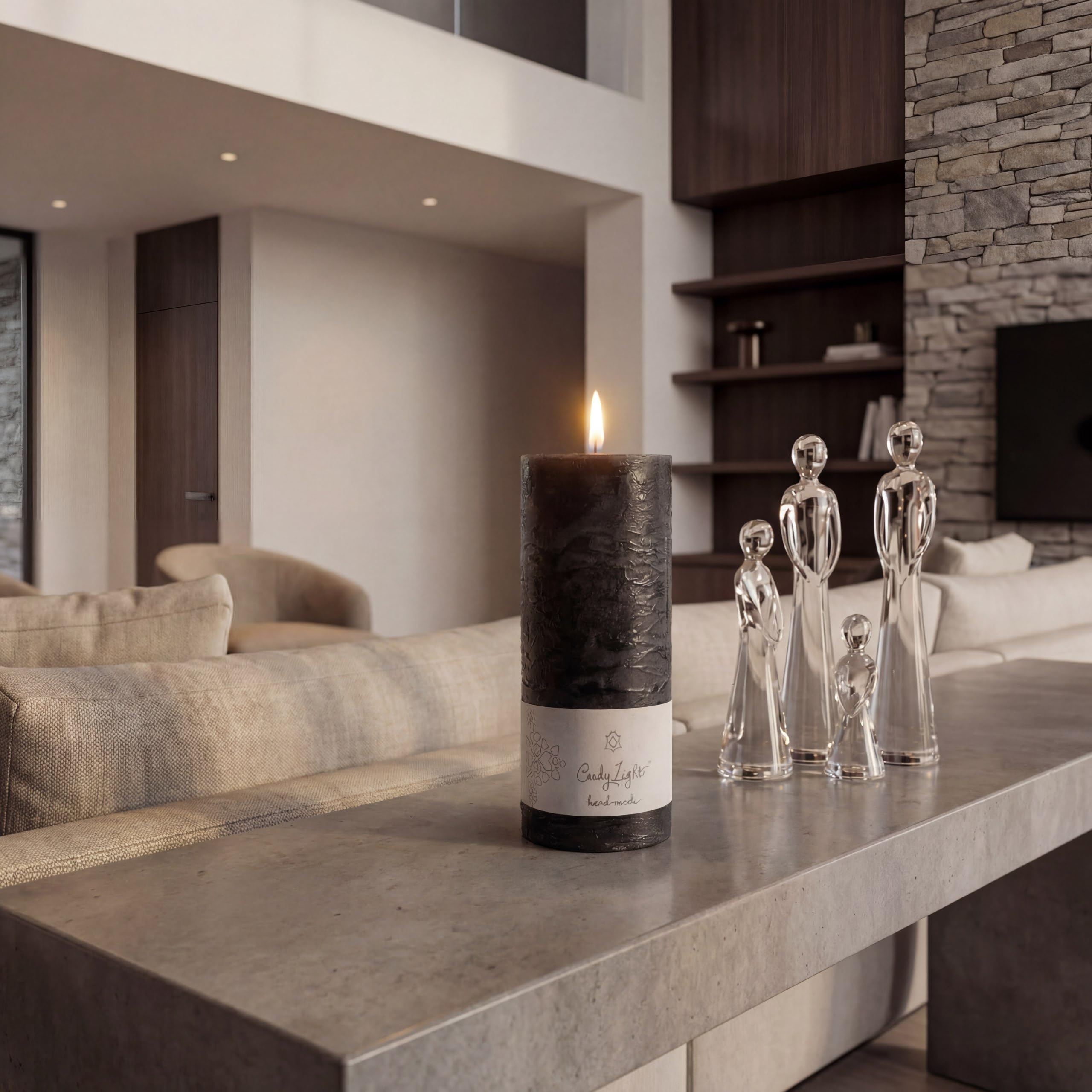 Pillar Candles Decorative Unscented | Mallina Cylindrical Candles | Black Home Decor | Handmade Candles Gifts for Women | Table Centerpiece 6x15cm