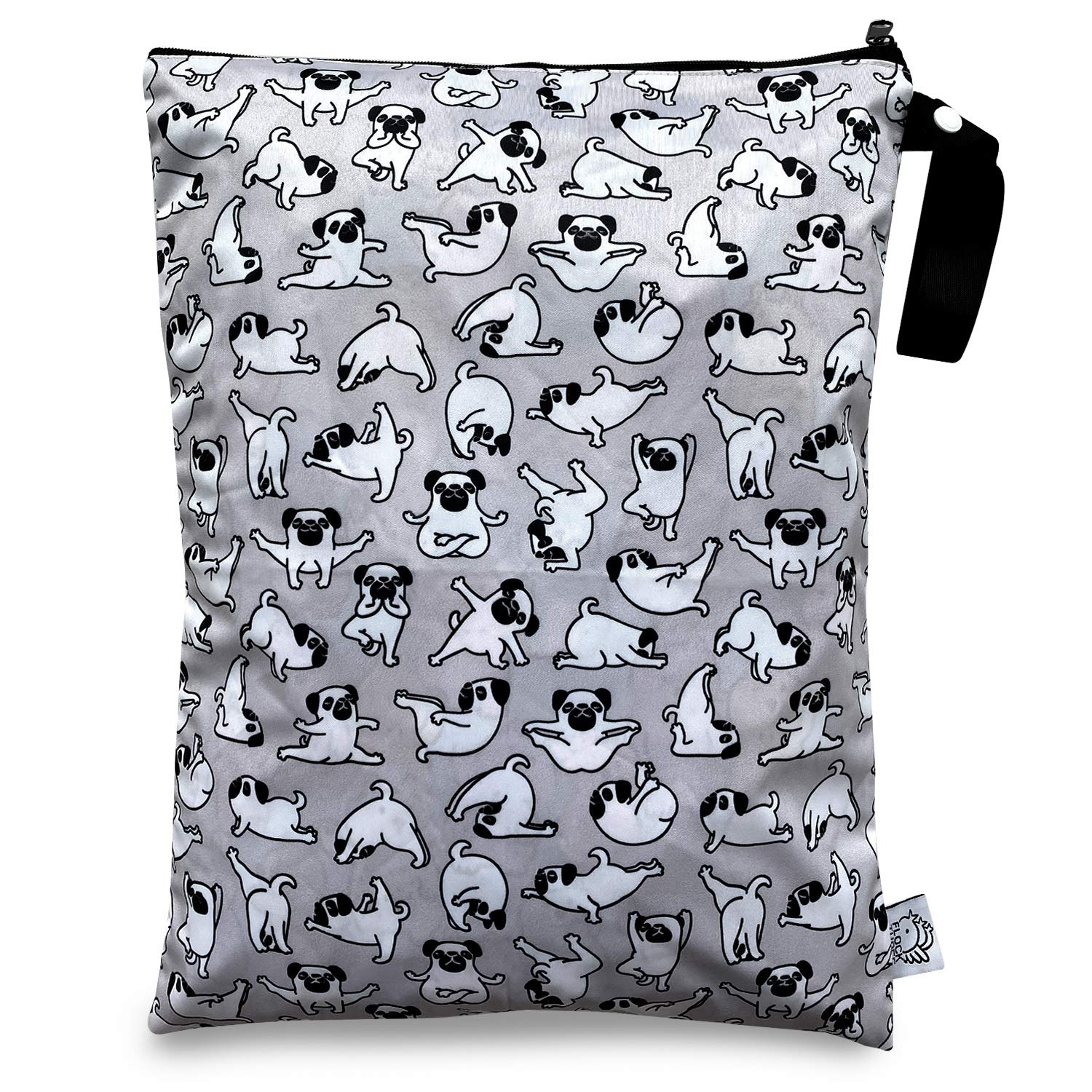 FLOCK THREE Waterproof Wet Bag Reusable for Wet Clothes Baby Diapers Stroller Swimsuit Travel Washable toiletries Pouch Large Electronics case 12.6'' x 16.5'' (Yoga Dogs)