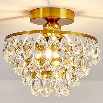 YOLIZUOT 48" Dimmable Crystal Ceiling Fan With Light Modern Retractable