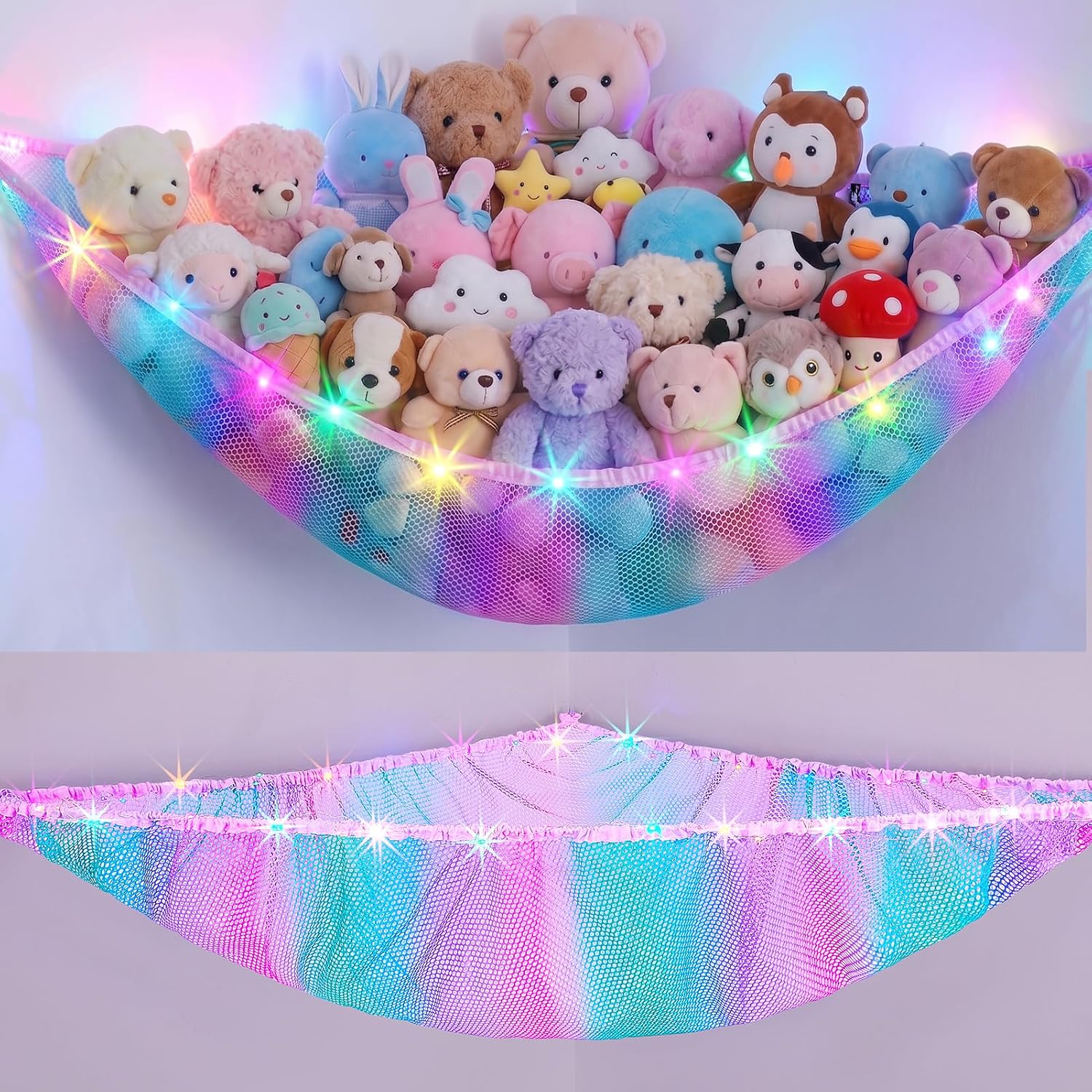 Stuffed Animals Hammock with LED Light Toy Net Room Decor Corner Storage thumbnail