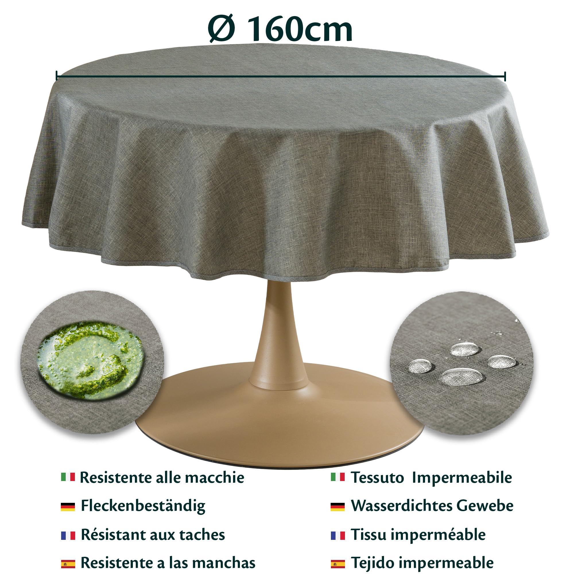 Tovaglia Antimacchia Rotonda Impermeabile 160cm Φ Diametro Grigia Made in Italy Tovaglie Copri Tavolo da Interno Elegante per Occasioni Natale da Tavola Giardino Esterno Poliestere Idrorepellente