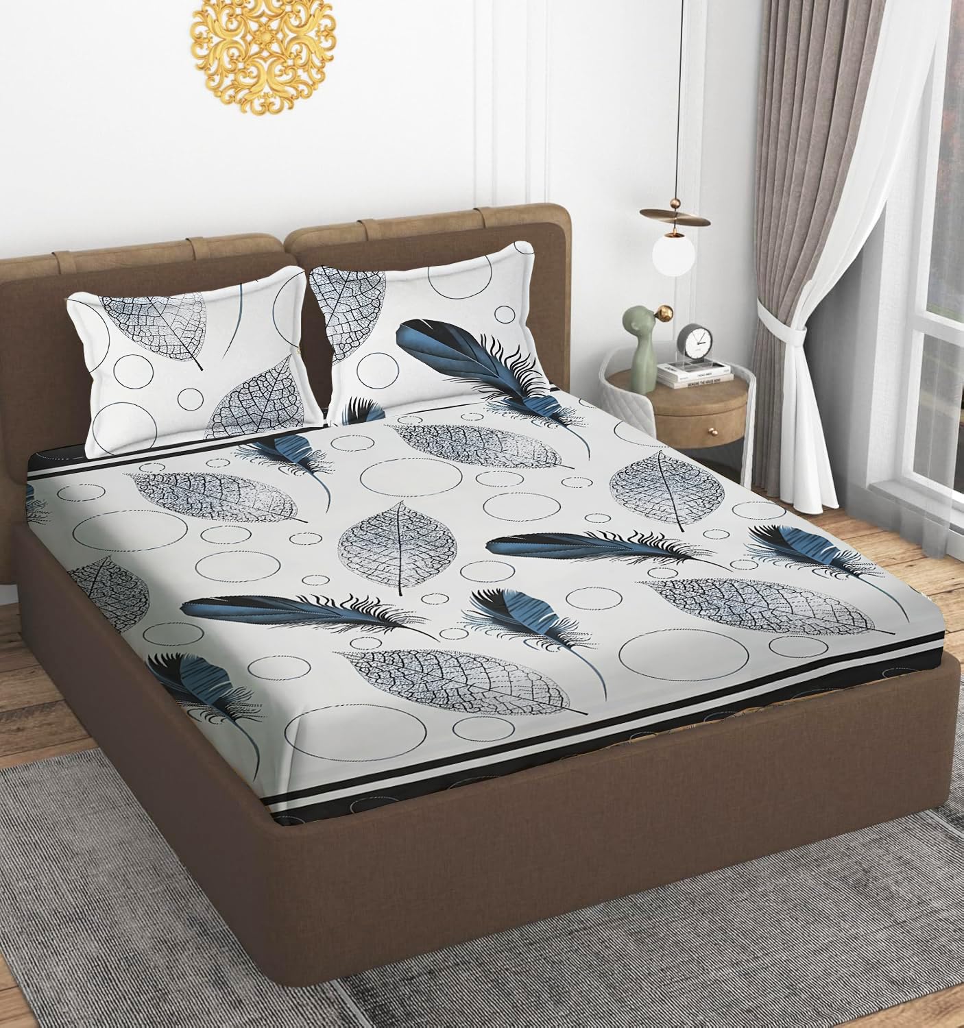 IVAZA Premium 160 TC Polycotton Latest Floral Printed Beautiful 3D bedsheet Double Bed with Two Pillow Covers Picock White (B08FT2KXGD) Amazon Price History, Amazon Price Tracker