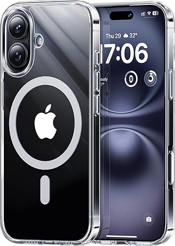 CellEver Funda magnética fuerte para iPhone 16 antiamarilleo compatible con MagSafe Protección resistente, delgada, antiarañazos, a prueba de
