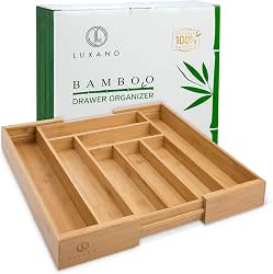 Bamboo Silverware Organizer has Double-Strength Dividers and Extra-Deep Compartments. Furniture-Grade