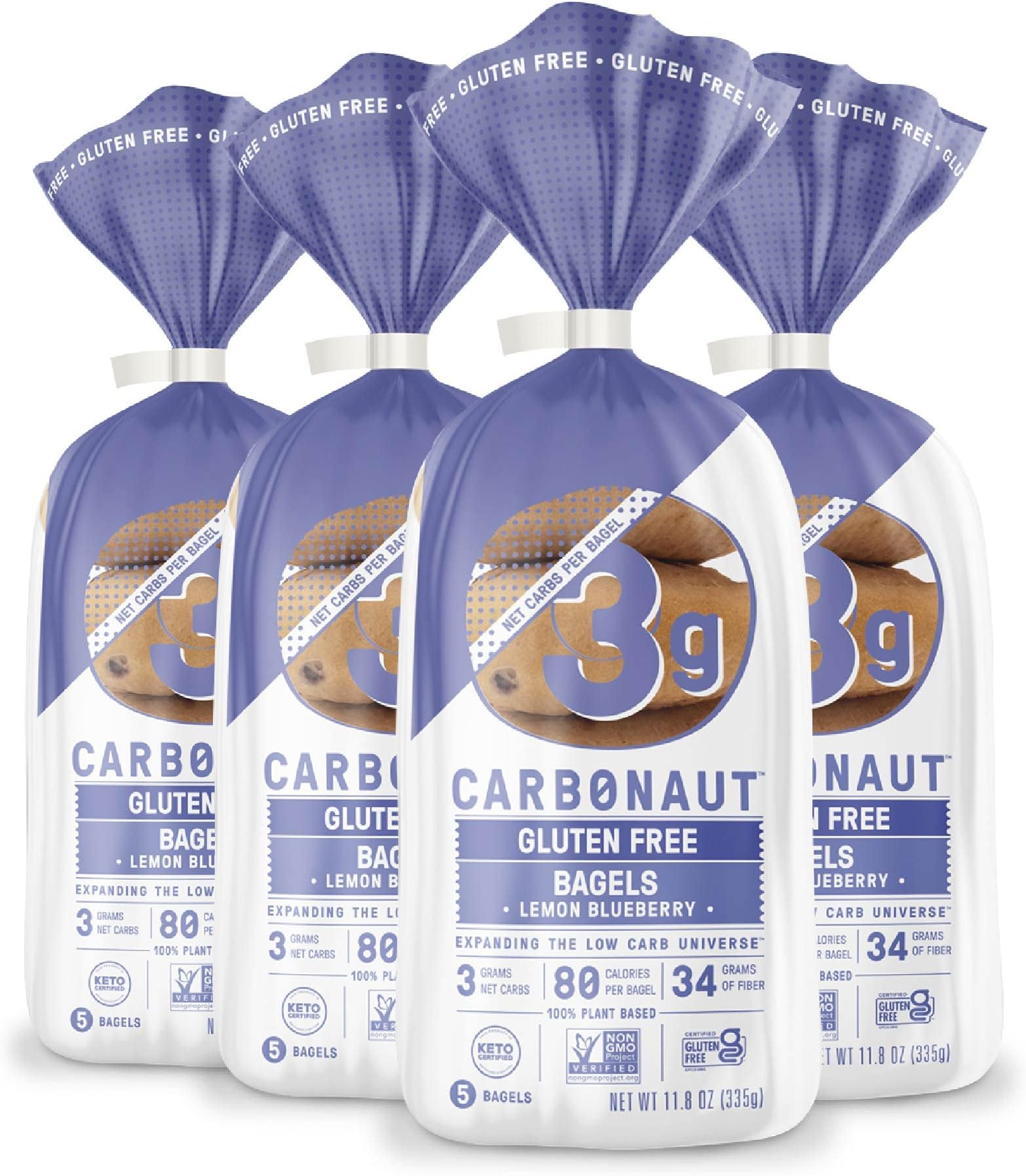 Gluten Free Bagels, Low Carb Bagels, Keto Bagels, Keto-Certified Food, Bread, Snack, Meals, Non-GMO, Vegan Bagels 4 Pack (Lemon Blueberry)