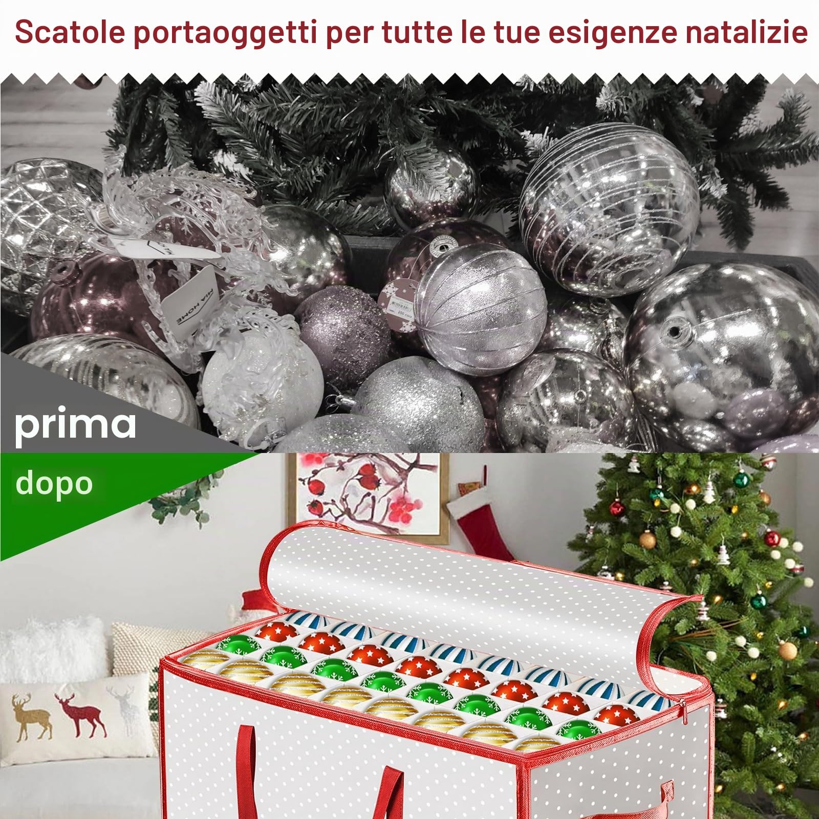 Contenitore Palline di Natale, 128 Scomparti Scatola Porta Palline Natale, Organizer Palline Natale per Stoccare Palline di Natale, Decorazioni per L'Albero di Natale, Decorazioni Natalizie