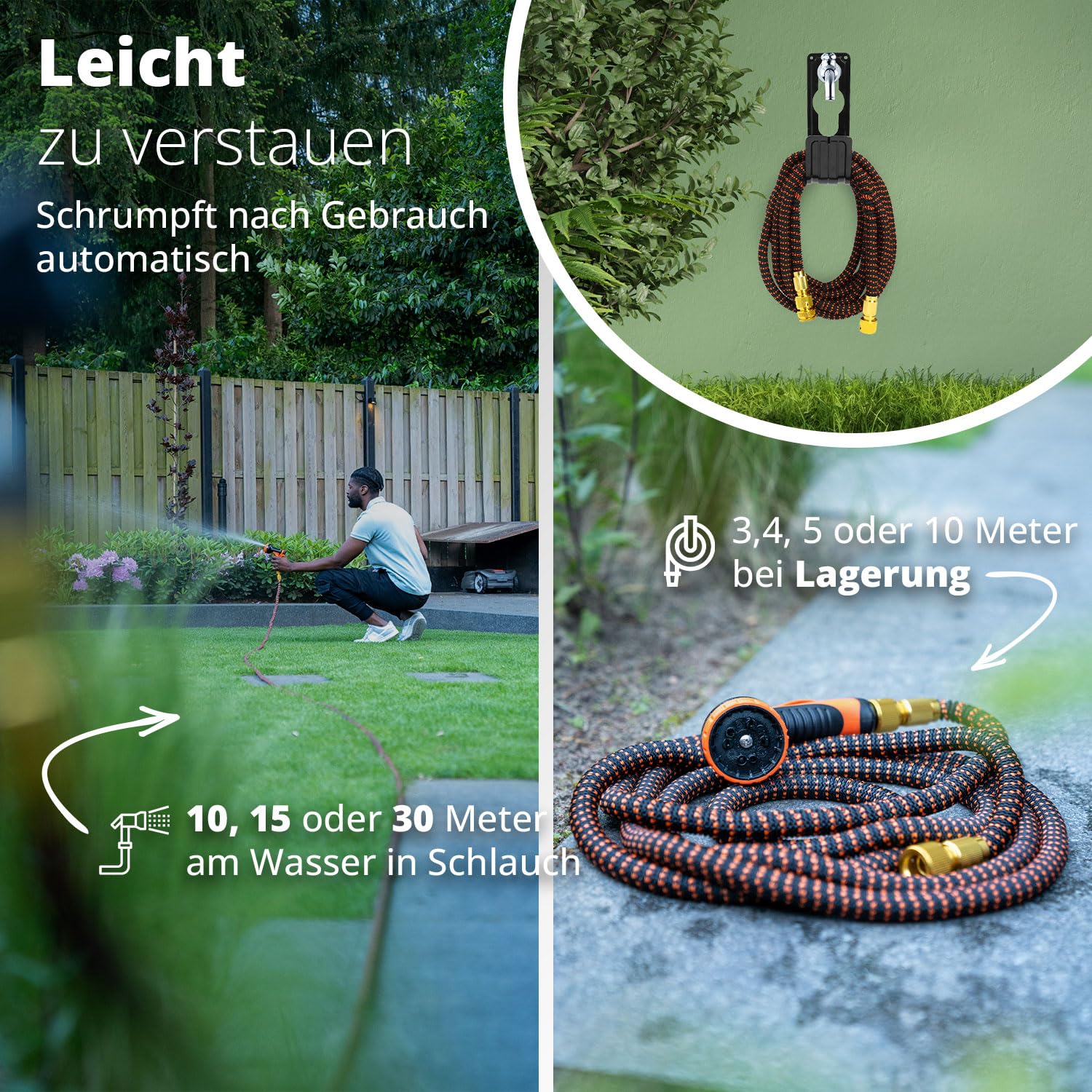 FlinQ Flexibler Gartenschlauch bis zu 30 Meter - Schwarz/Orange