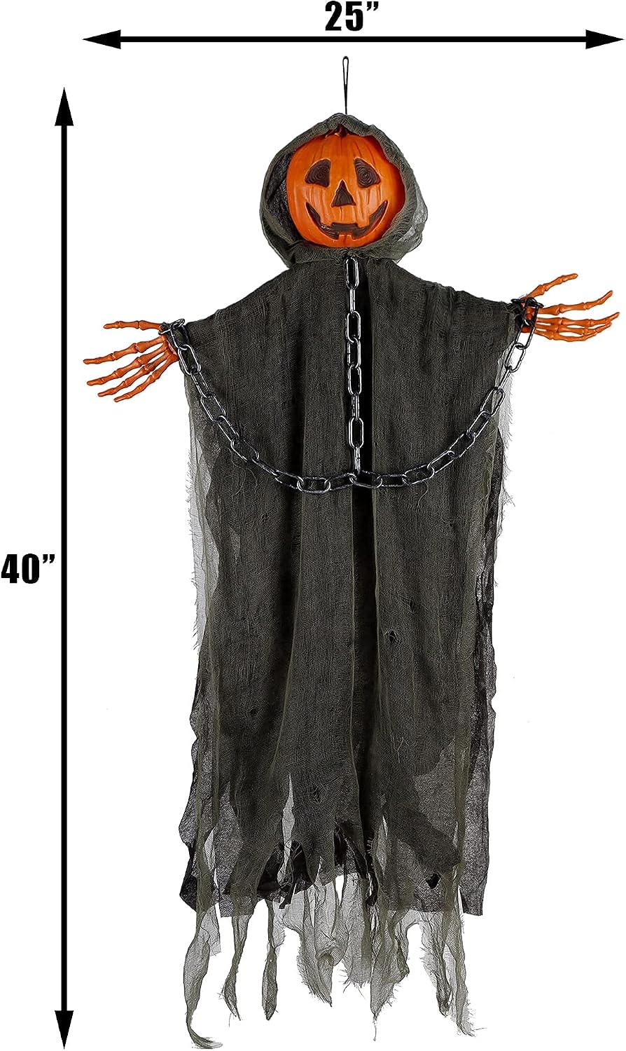 DR.DUDU Halloween Decorations 40" Hanging Ghost Pumpkin Man Grim Reaper with Bendable Arms, Scary Haunted House Prop for Indoor Outdoor