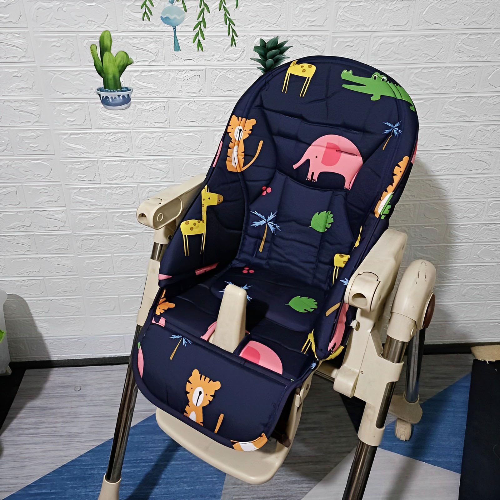 Hiseng Housse de Coussin pour Chaise Haute, Dessin Animé Coussin Chaise Haute Bébé Remplacement Universelle Housse de chaise de salle à manger PU pour bébé Housse Chaise Haute (40x83cm,Bleu foncé)