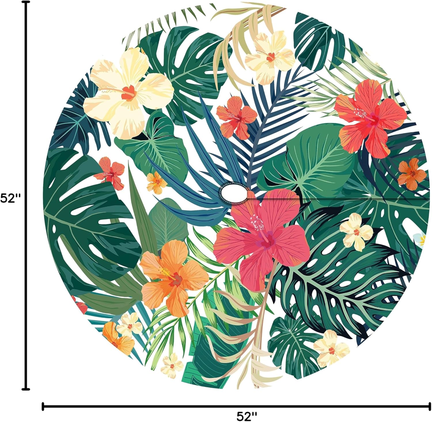 Palm Leaves Round Outdoor Tablecloth with Umbrella Hole Zipper Elastic Outdoor Table Cover Waterproof Fitted Tablecloth for Patio Picnic Party Fits 48-52" Diameter Round Tables