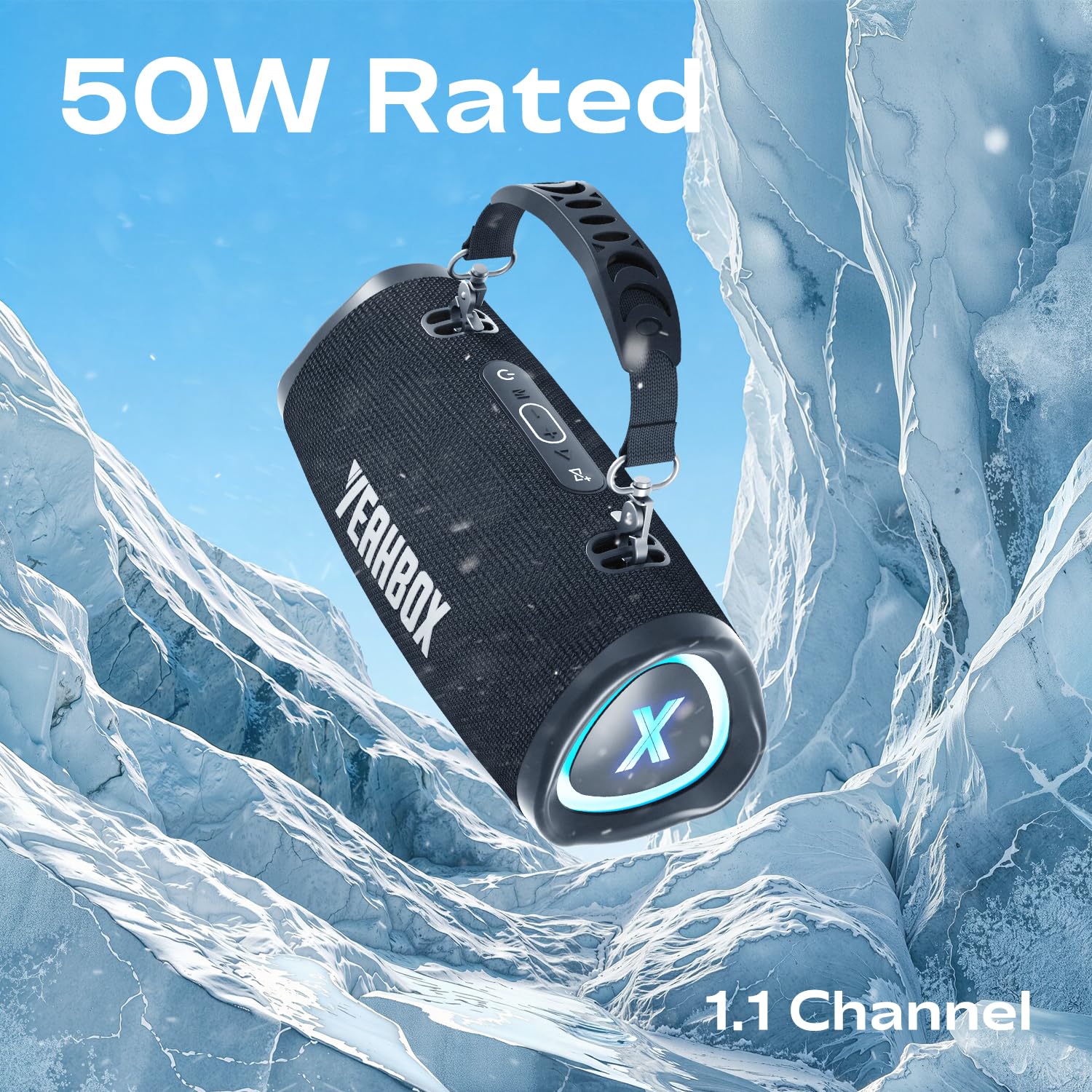 YEAHBOX Sonic Boom Pop Enceinte Bluetooth Portable 50W, Graves Puissantes, Haut-Parleur Racetrack, Tweeter 31 mm, DSP Audio, Bluetooth 5.3, USB/TF/AUX, Enceinte sans Fil Extérieur (Noir)