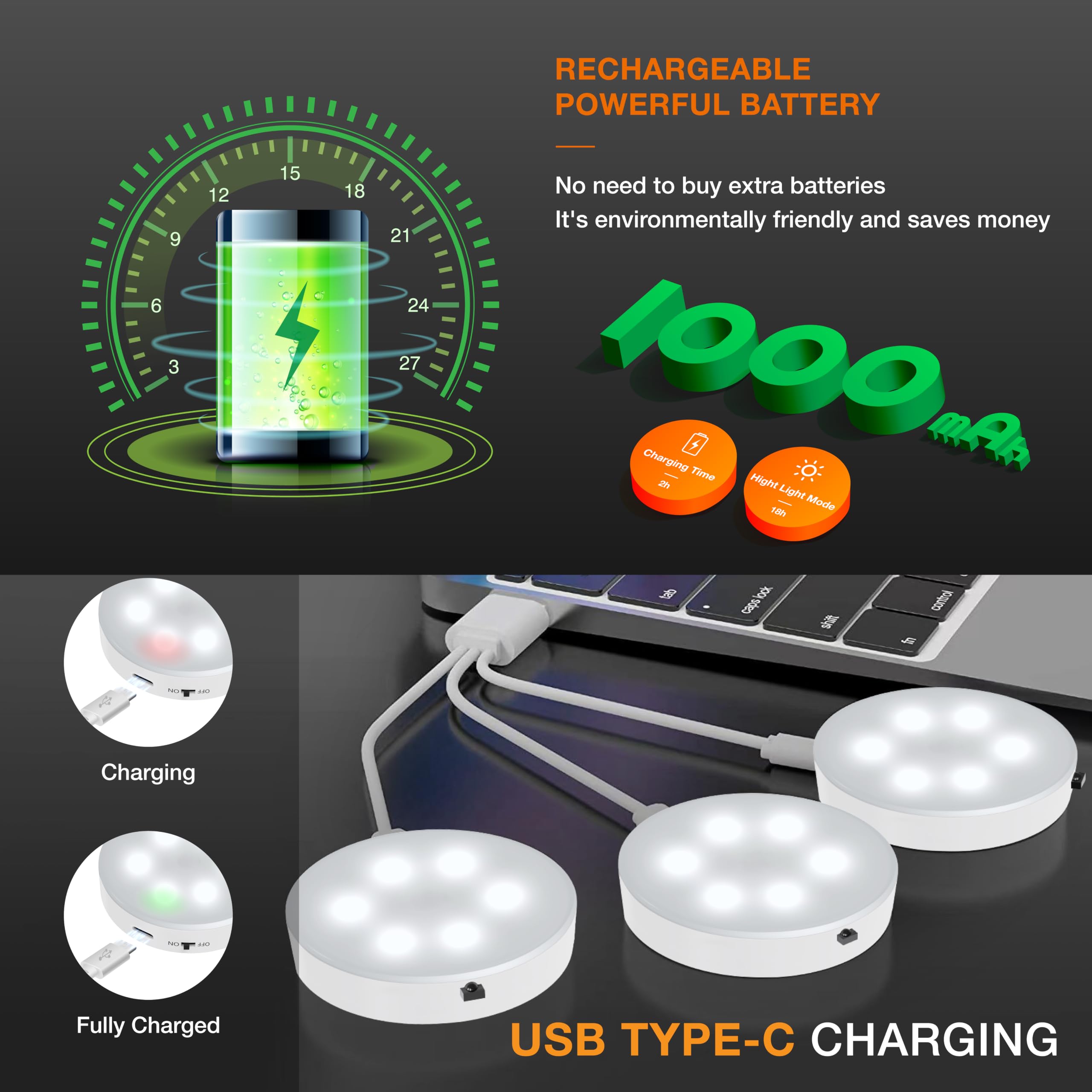 Luci a disco con telecomando, illuminazione magnetica sottopensile, ricaricabili da 1200 mAh per sottopensile, corridoio, scale, armadio (bianco freddo, confezione da 6)