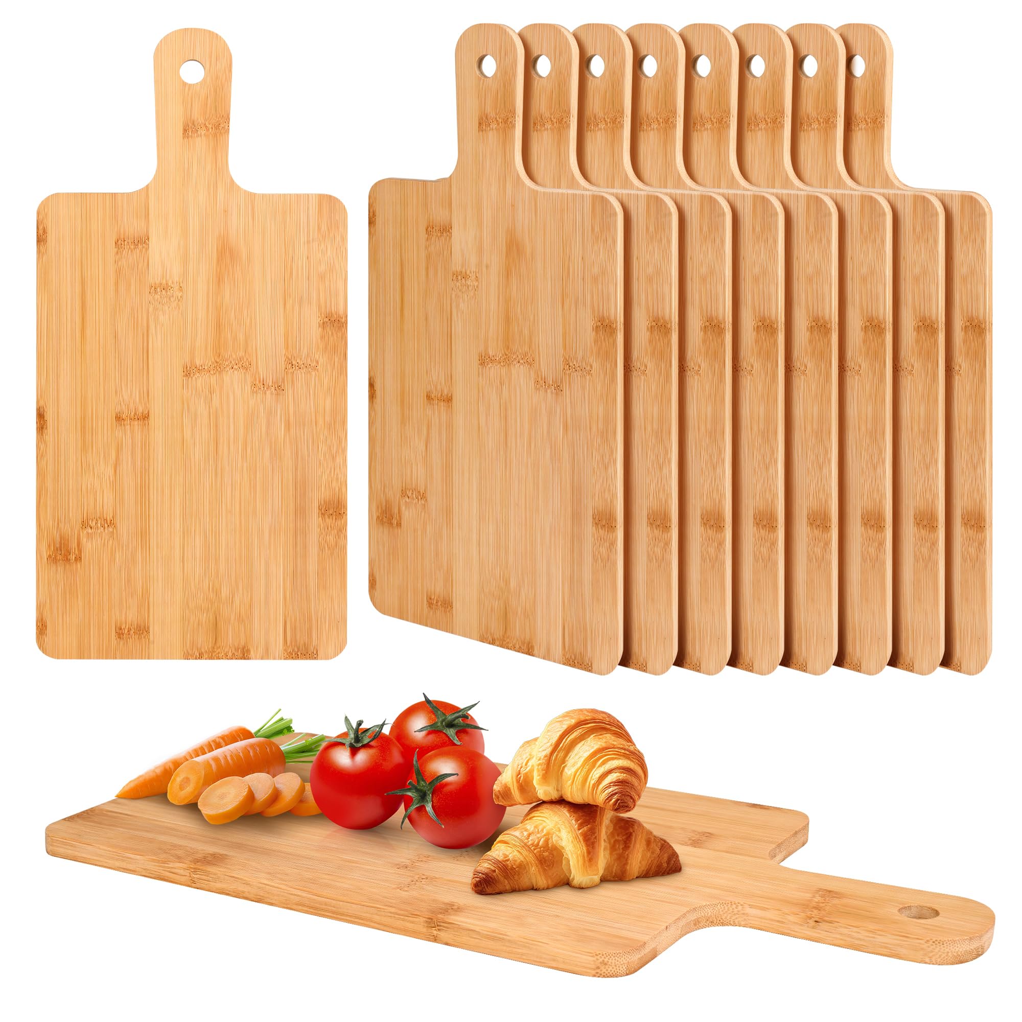 Schneidebretter aus Holz mit Griff, 39 x 18 cm, Bambus, Servierbretter für Küche, Pizza, Brot, Käse, Charcuterie, Gemüse, Bambus, 10 Stück