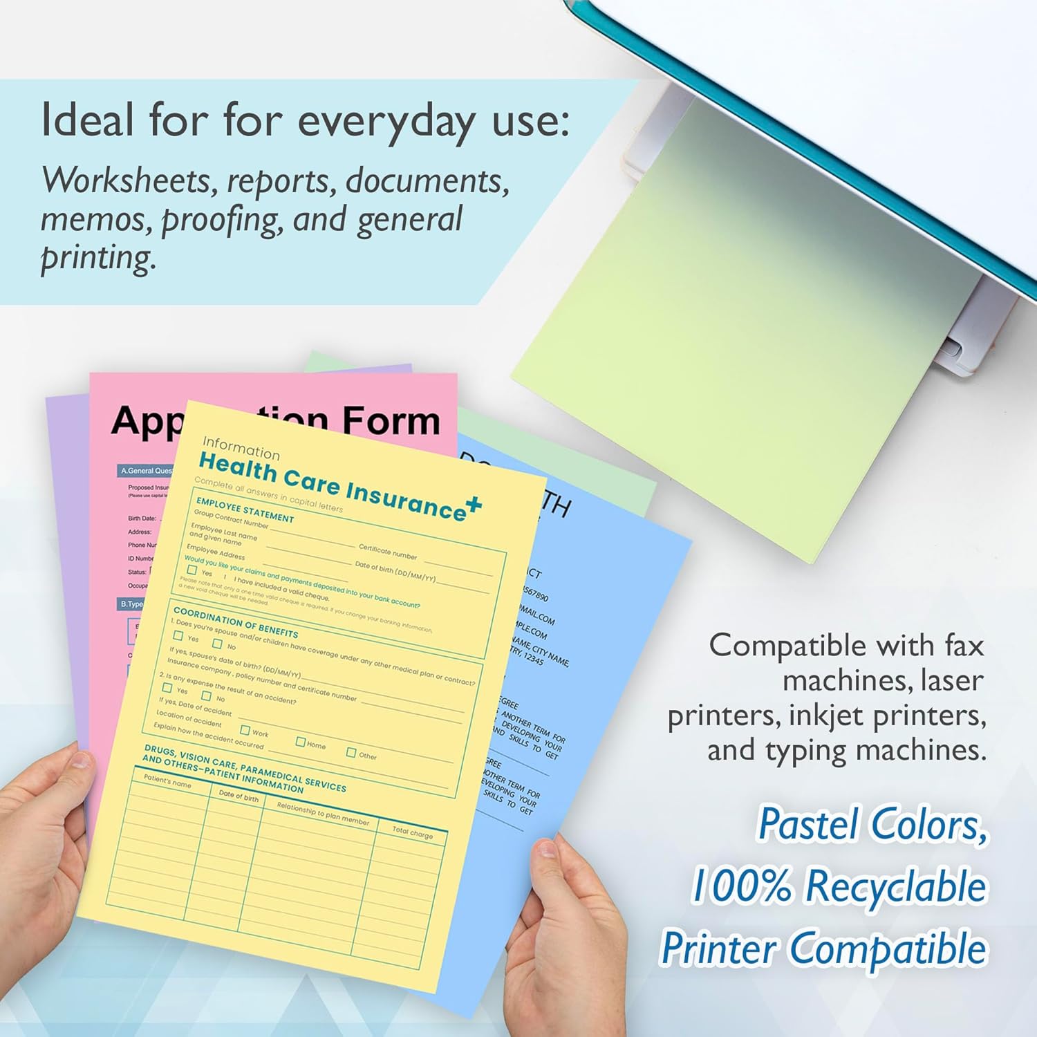 BAZIC Products Pastel Multipurpose Paper 8.5” x 11” 100 Sheets Count