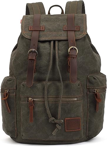 Miniatura 1 de KAUKKO mochila clásica de lona, mochila casual de día, morral de piel para la escuela, bolsa para computadora portátil, 1 azul marino), FP702-1