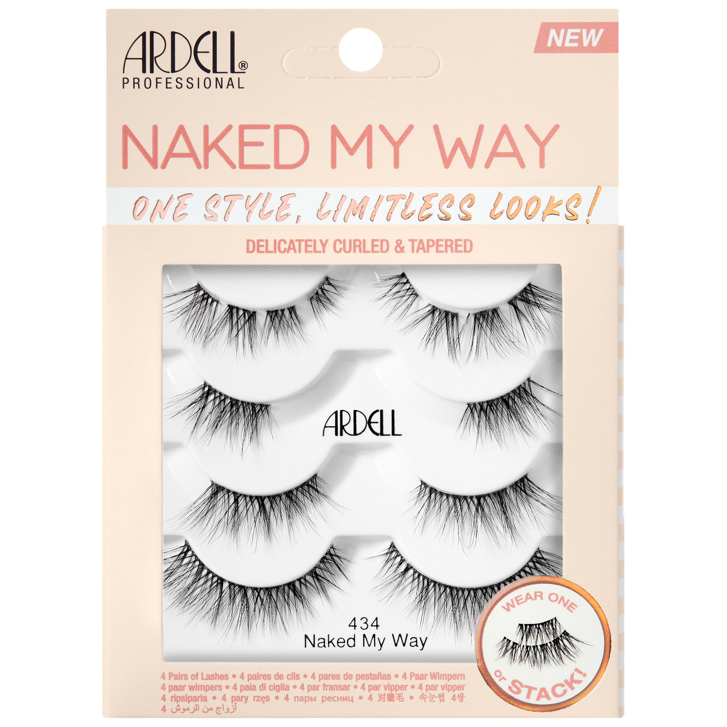 Ardell False Eyelashes Naked My Way 434 - Natural Look, Soft and Lightweight Strip Lashes, 4 Pairs, 1 Pack