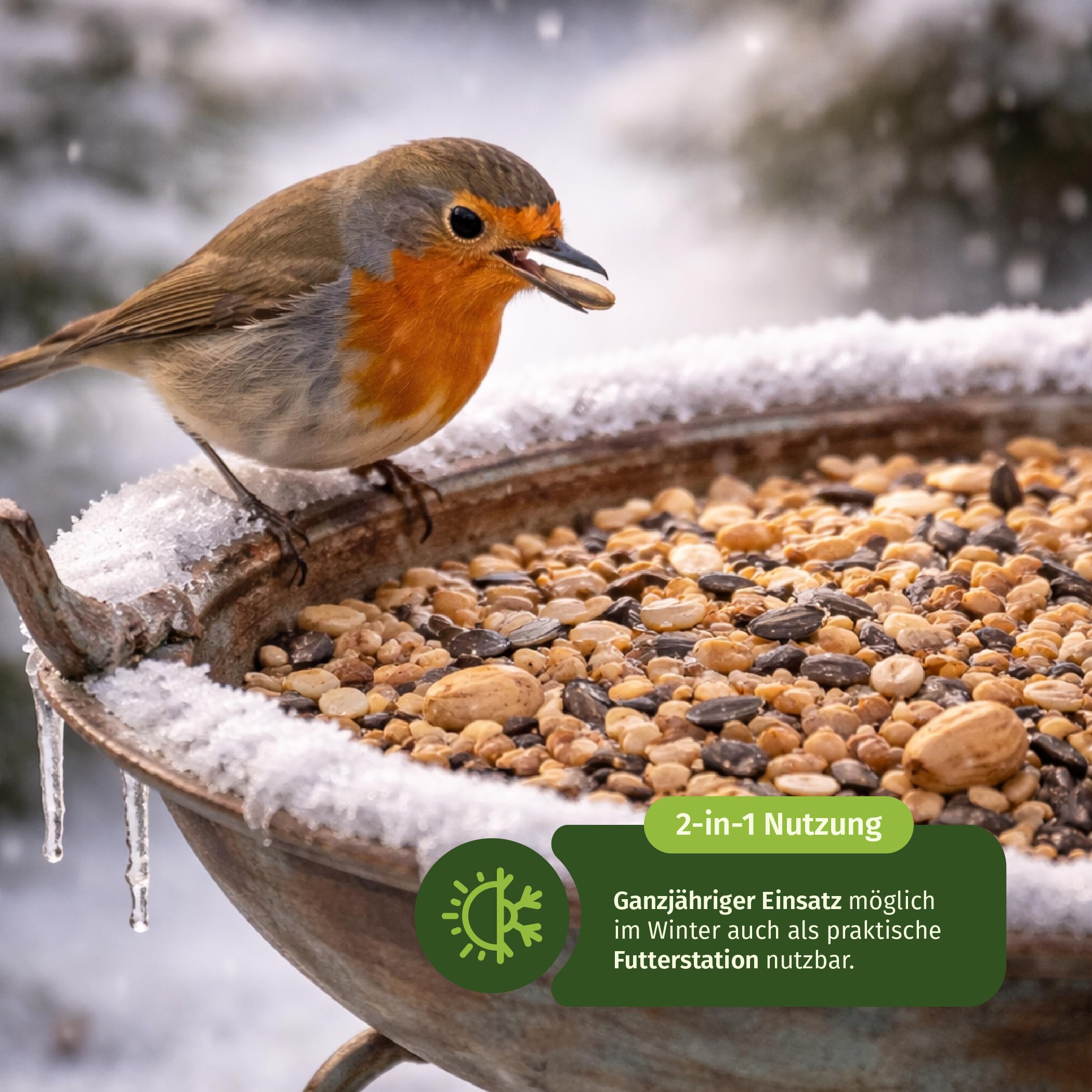Moritz Bebedero para pájaros XL blanco con pequeño pájaro en el cuenco de agua, altura 73 cm, estanque para pájaros, bebedero de agua decorado para jardín resistente a las heladas