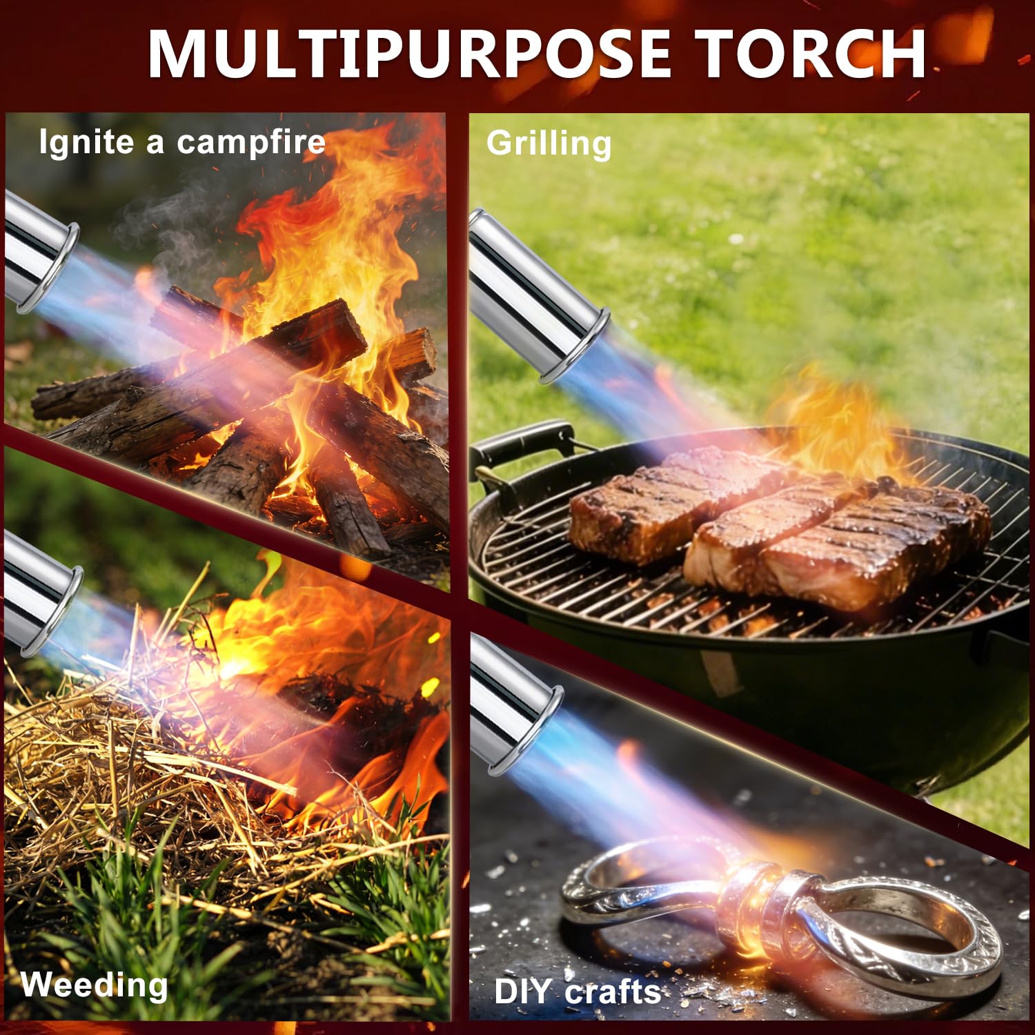 Potente soplete de propano con diseño desmontable, linterna de cocina de llama ajustable, quemador de pistola lanzallamas para barbacoa, filetes, soldadura, encendedor de carbón de camping
