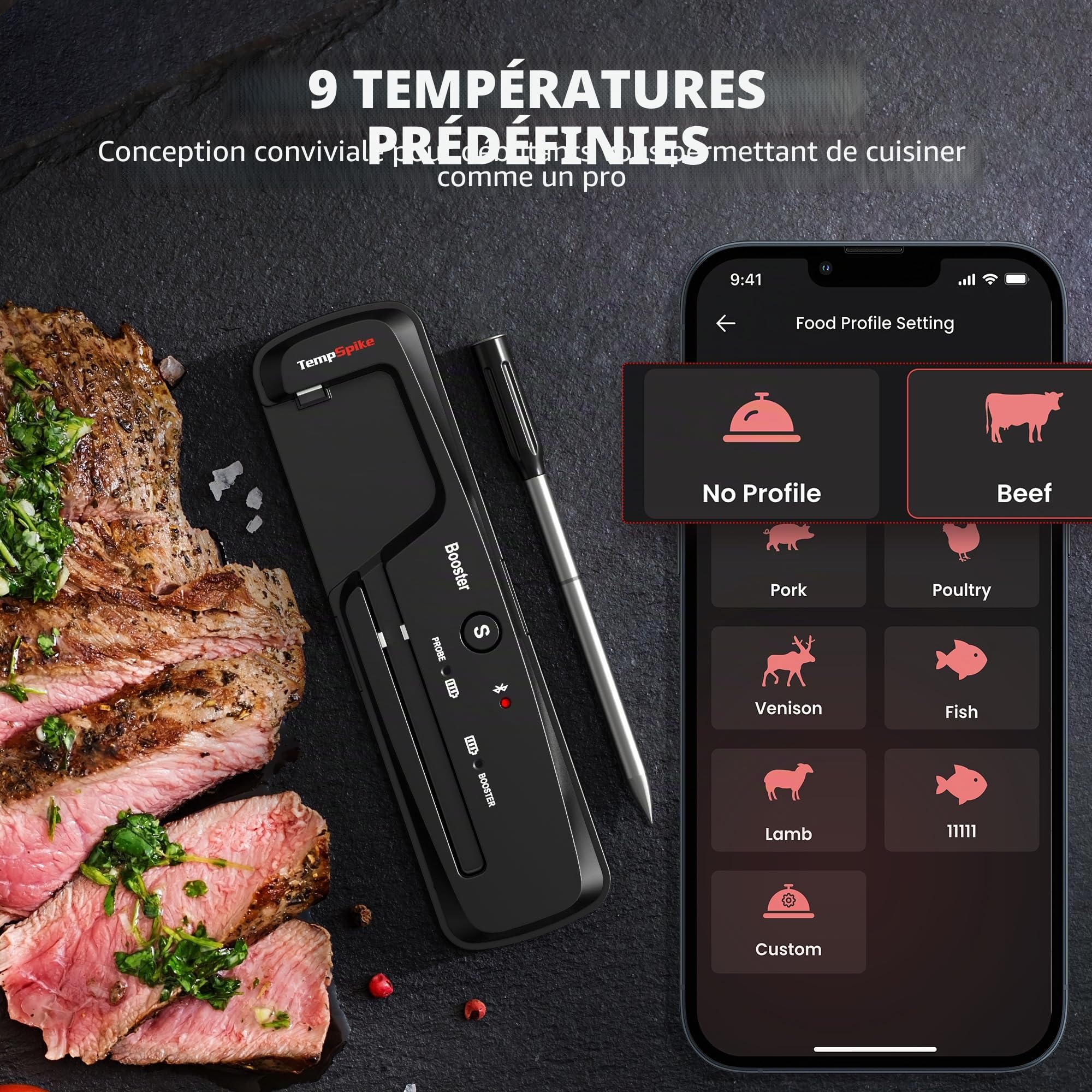 ThermoPro TempPro 150M Thermometre Cuisine Sans Fil pour Barbecue, Termometre Cuison Bluetooth avec APP Intelligente, Sonde de Cuisson pour Four, Gril, Cuisine, Fumoir, Sous Vide et Friteuses à Air