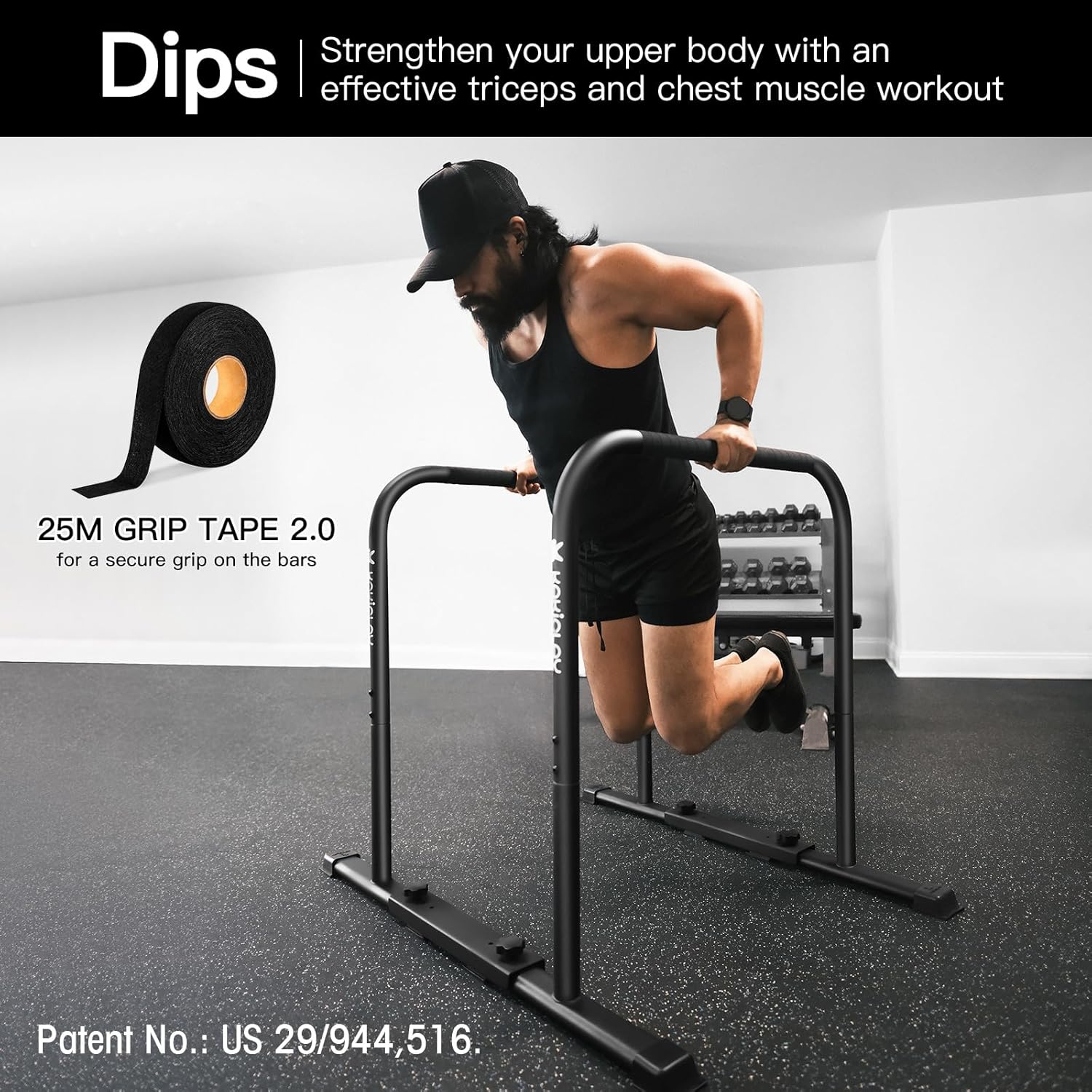 KAKICLAY Multi-Grip Pull Up Bar and Premium Dip Bars with Adjustable Ultra-Stable Settings & Non-Slip Feet - USA Original Patent, Designed, Shipped, Warranty