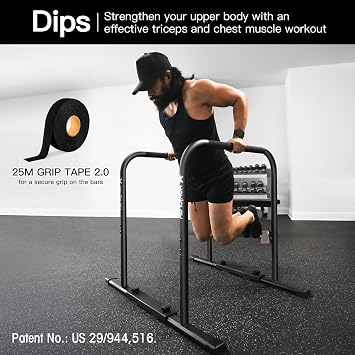 KAKICLAY Multi-Grip Pull Up Bar and Premium Dip Bars with Adjustable Ultra-Stable Settings & Non-Slip Feet - USA Original Patent, Designed, Shipped,