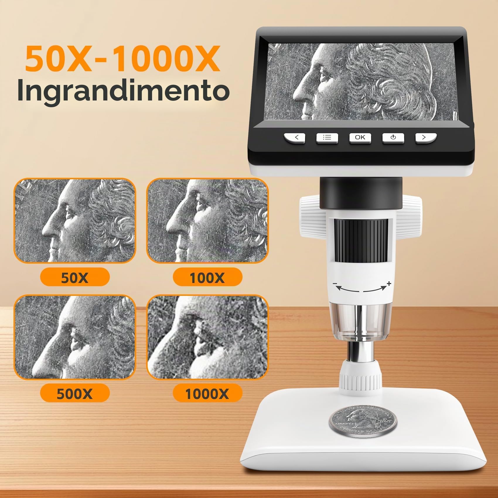 Microscopi Digitali Portatili, 4,3 Pollici 1080P Microscopio USB Elettronico Microscopio Fotocamera per Adulti/Bambini con 8 Luci LED, Visualizzazione PC, Compatibile con MacOS Windows