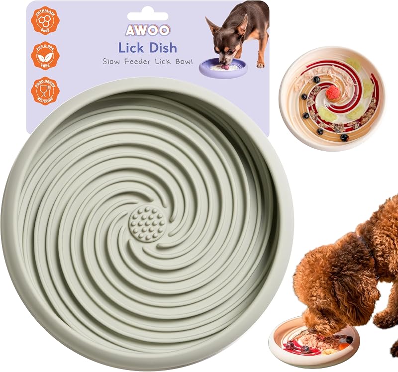 Comedouro Lento e Tapete de Lamber em Silicone Awoo Large Lick Dish Sage – 17,78 x 17,78 x 3,81 cm