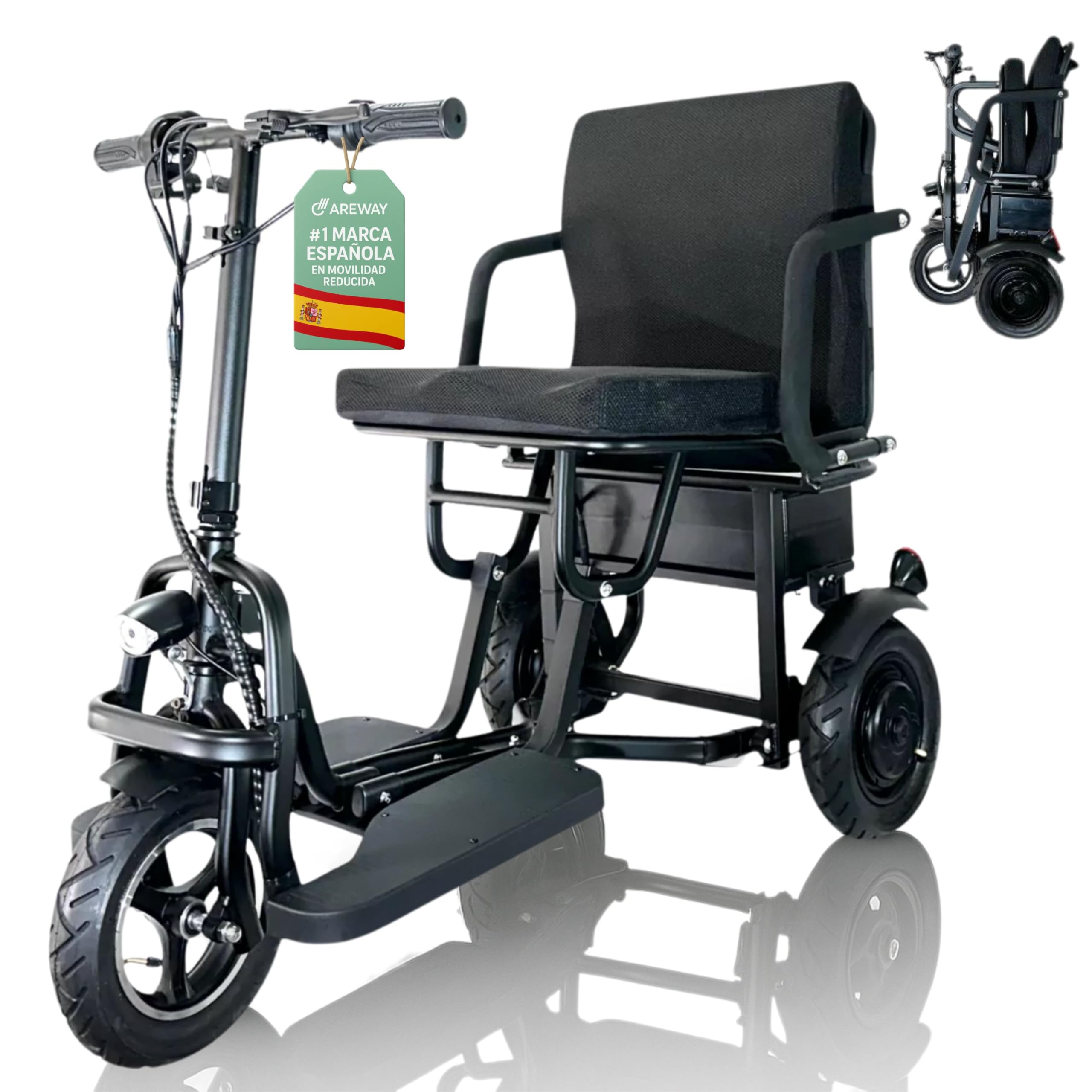 Silla de Ruedas Eléctrica - Scooter Eléctrico Adulto Plegable Auton 45Km Doble Motor 350W Todo Terreno - Minusválidos Ligero - Movilidad Reducida - Triciclo Eléctrico Plegable Ergonómico | CAREWAY