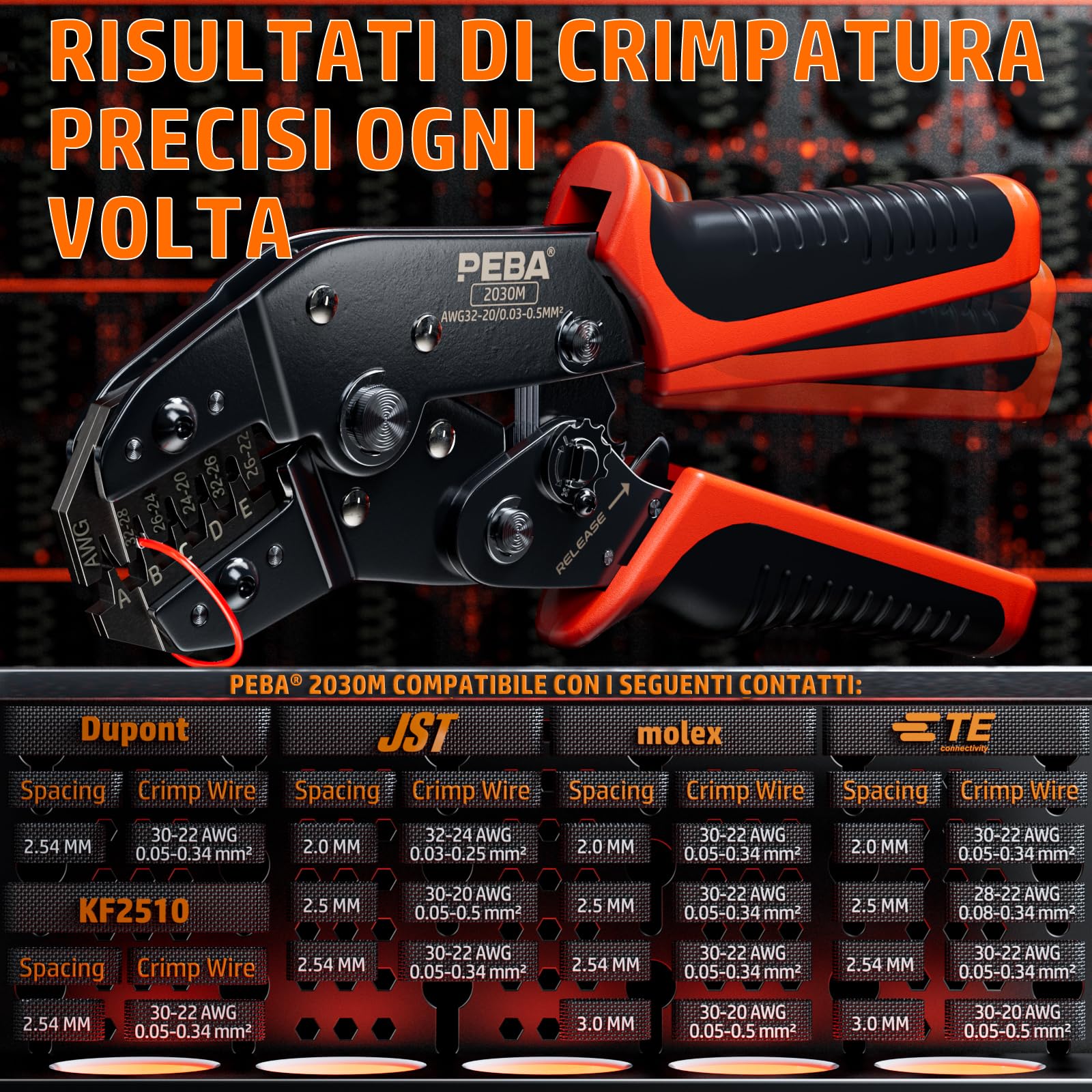 PEBA Set di micro connettori con pinza crimpatrice a cricchetto, Micro-Fit 3.0, Dupont da 2,54 mm e JST-PH/XH/SM/SYP, 45 tipi di connettori, 0,03-1,5 mm², con pinza spelafili