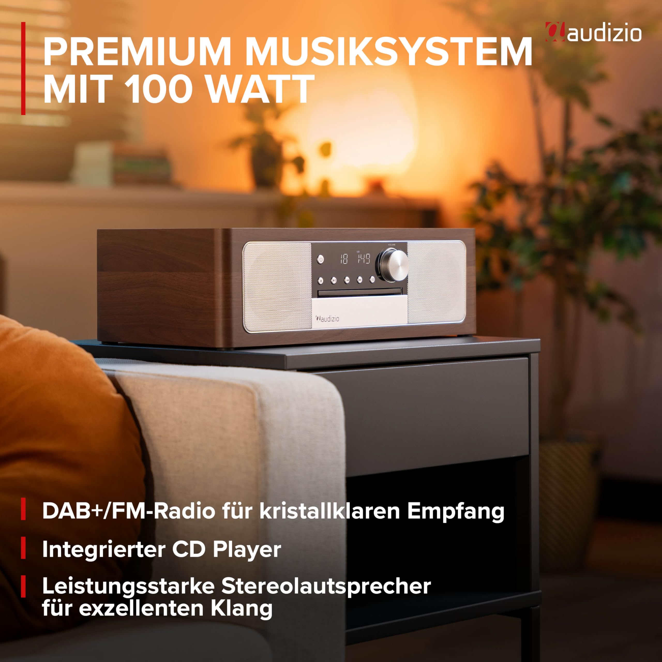 Audizio Lunata - DAB Radio mit CD Player, 100W Stereoanlage mit CD & Bluetooth 5.3 - Musikanlage mit HDMI, USB & AUX, Einfache Steuerung, DAB Plus Radio Musikanlage mit Fernbedienung - Silber