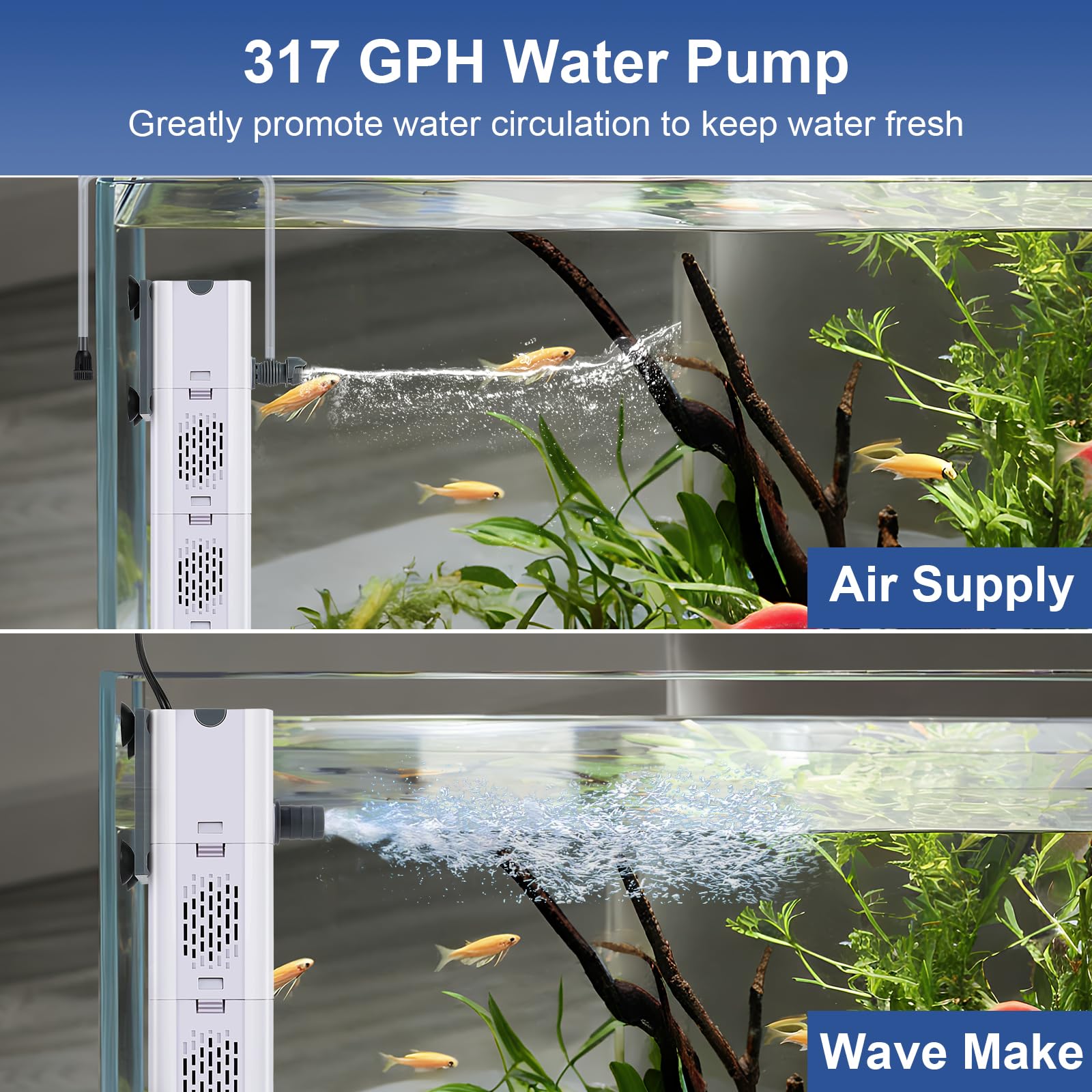 Filtro de acuario 4 en 1 de 320 GPH, filtros de tanque de peces de 60-100 galones de filtración y oxigenación, filtro para pecera con algodón bioquímico, cuentas de cerámica, filtro multifuncional