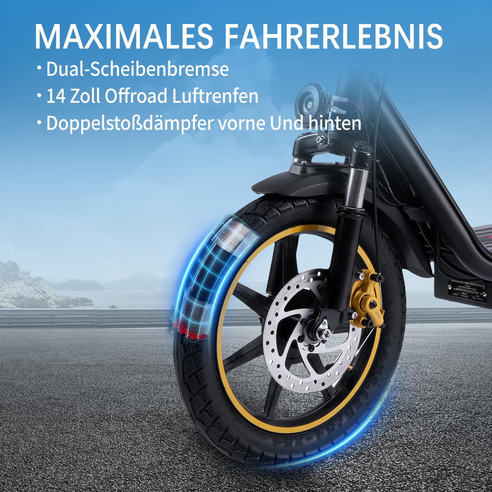 TWOFISH E-Moped mit Straßenzulassung, Elektro Motorrad für Erwachsene, 500W Motor 48V 13Ah Akku, Doppelfederung, EEC Zertifiziert, Max. 45 km/h, 14 Zoll Reifen, IPX4, M5 Elite