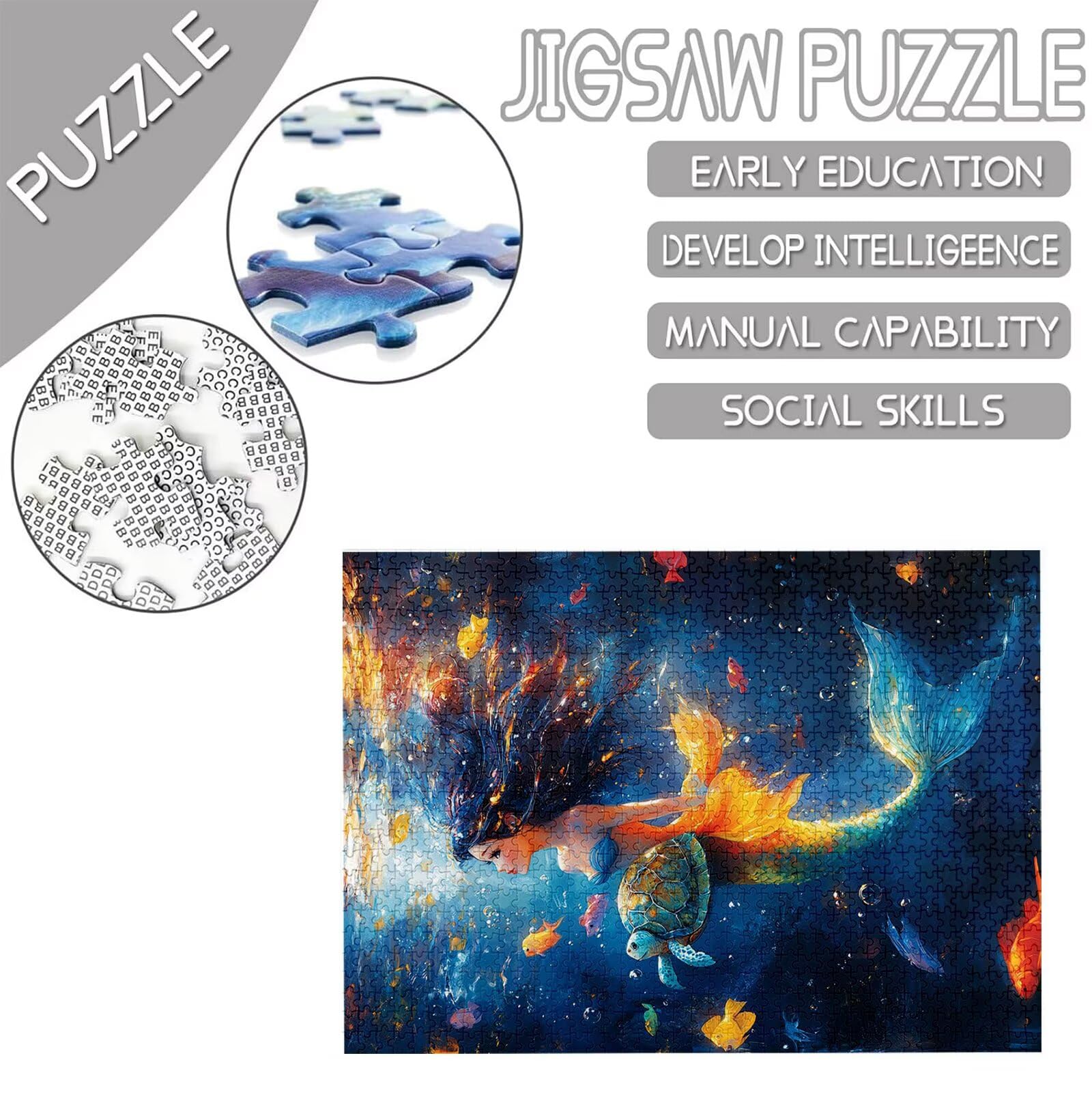 Sirena Puzzle 1500 Pezzi Grandi Dimensioni per Adulti, Puzzle Tartaruga marina Motivo Progettazione con Compact Box e Poster Incluso per Home Room Wall Decor, Men Gifts, Legna Jigsaw 87x57cm, Model629