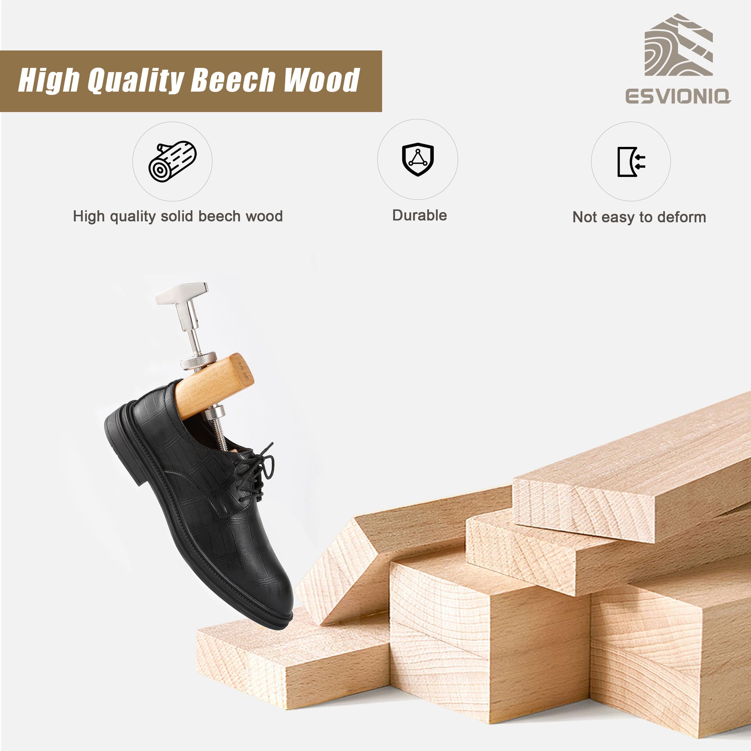 Extensor de zapatos de madera de 2 vías para ajustar el ancho y la longitud del zapato para hombres y mujeres, con piezas metálicas resistentes.