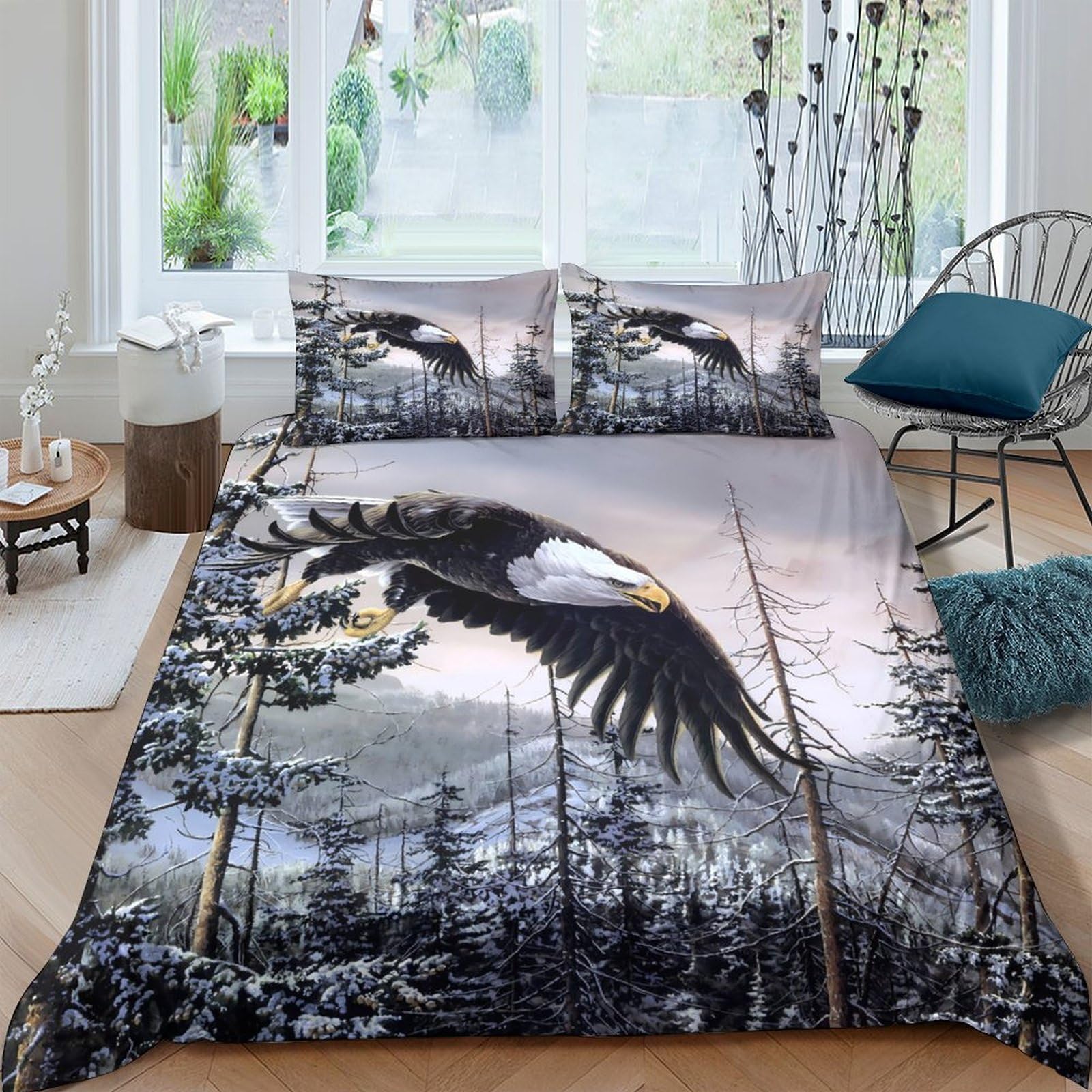 Ctjqhvkz Style-7 3D Printed Forest Eagle Fitted Sheet Microfiber Soft Breathable Mountain Bird Mattress Cover For Bedroom Decor Single（135X200cm）