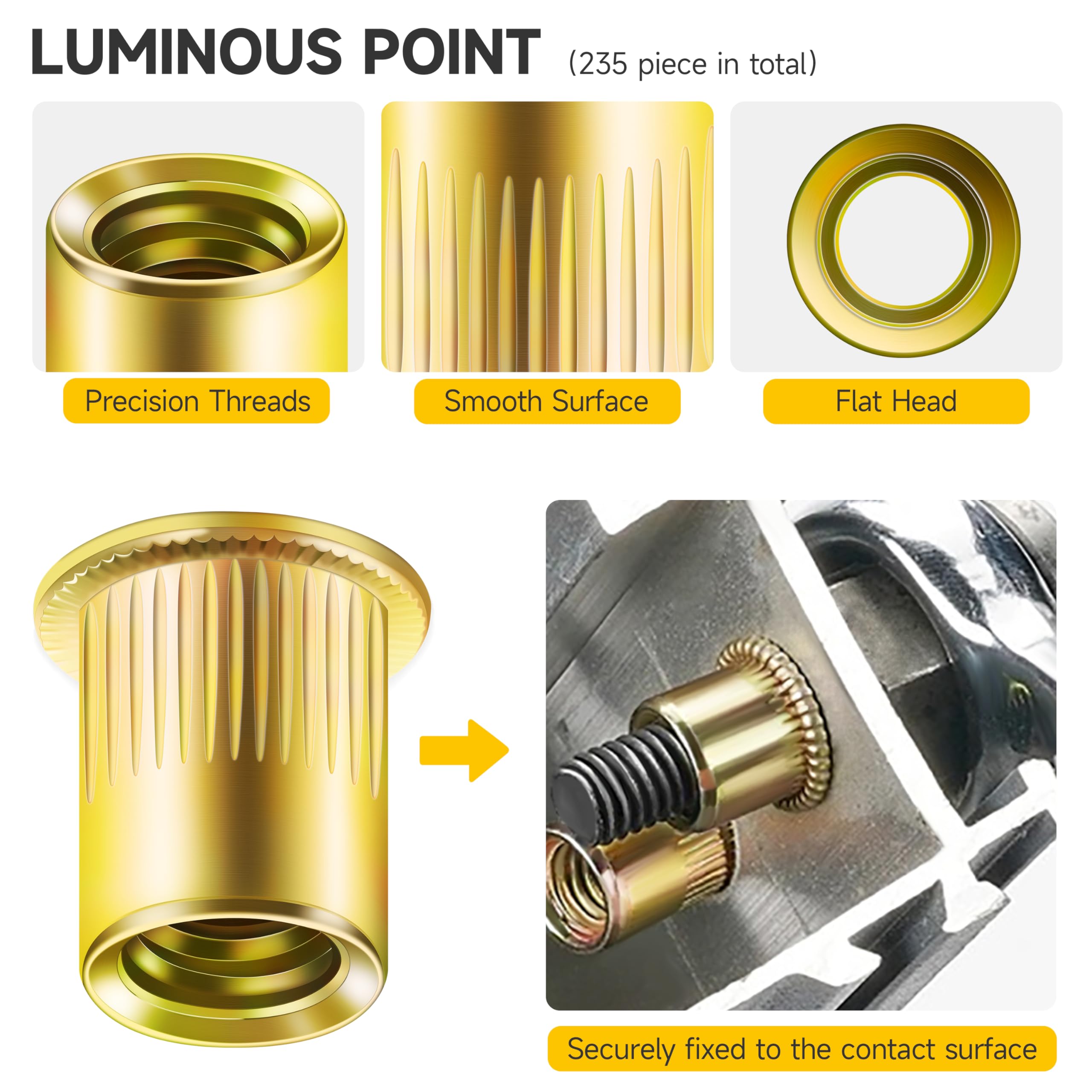 Impactable Rivnuts Snapklik.com : Mywish 200Pcs #10-24 Rivet Nuts, Yellow-Zinc Carbon ...