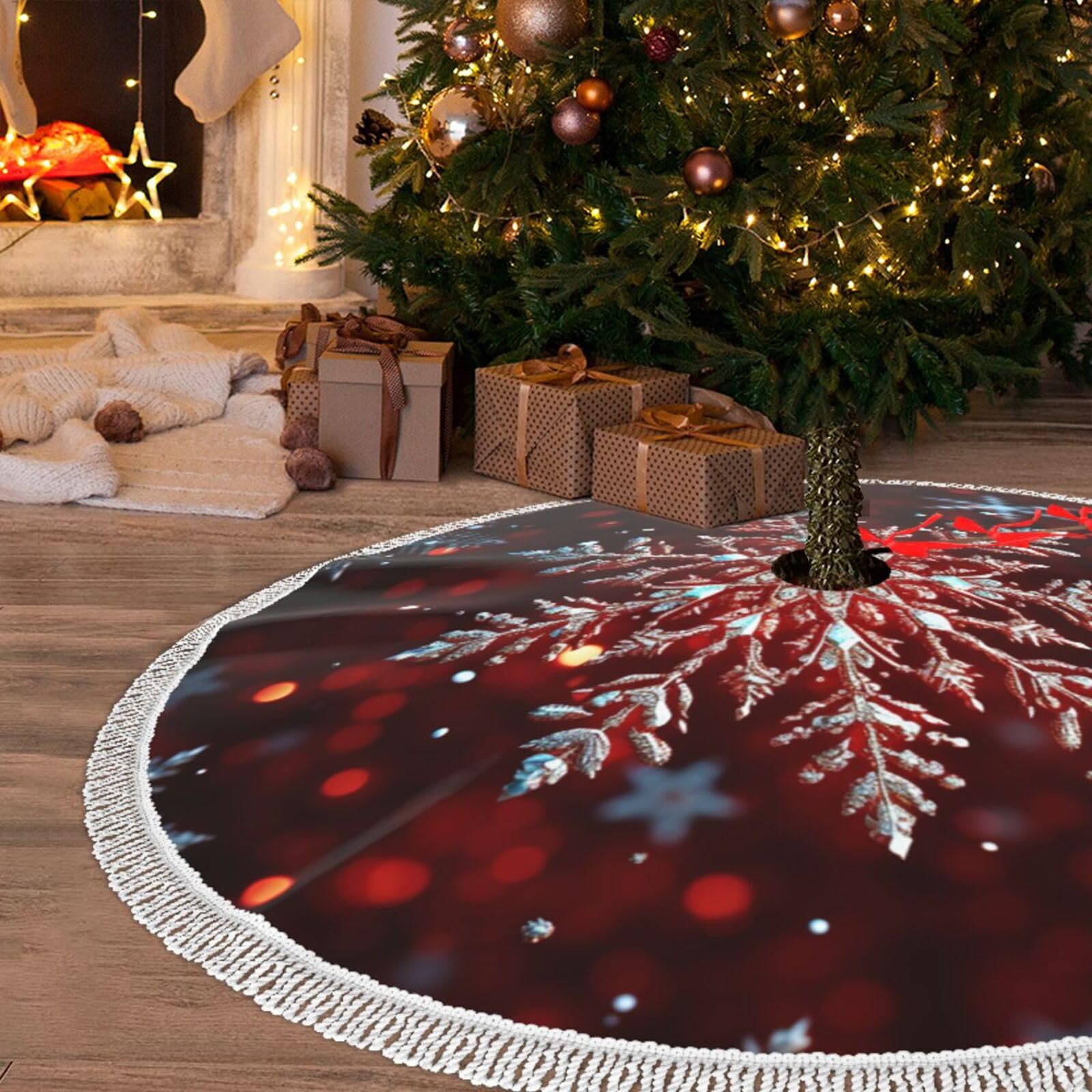Flocon de neige et tradition : jupe de sapin de Noël pour le réveillon