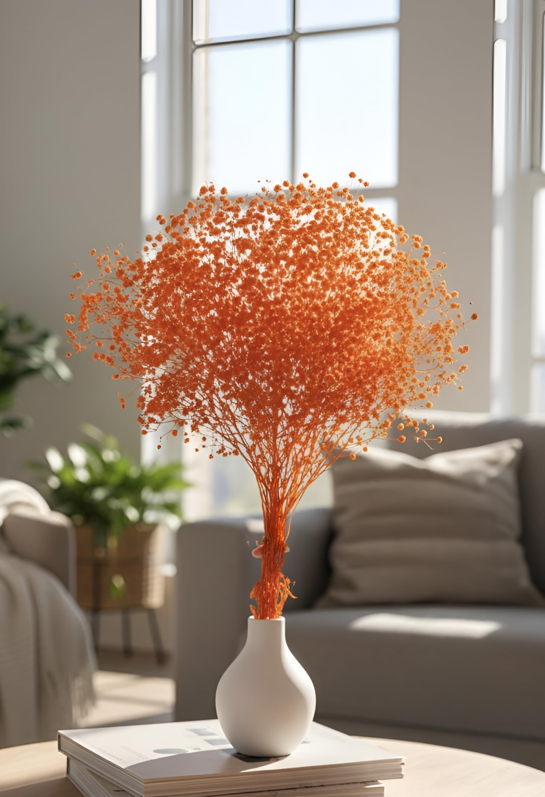 Preserved Orange Baby's Breath Bouquet - Preserved Gypsophila Flowers for Home Decor, Wedding Centerpieces, DIY Crafts - Large Bunch-image-5