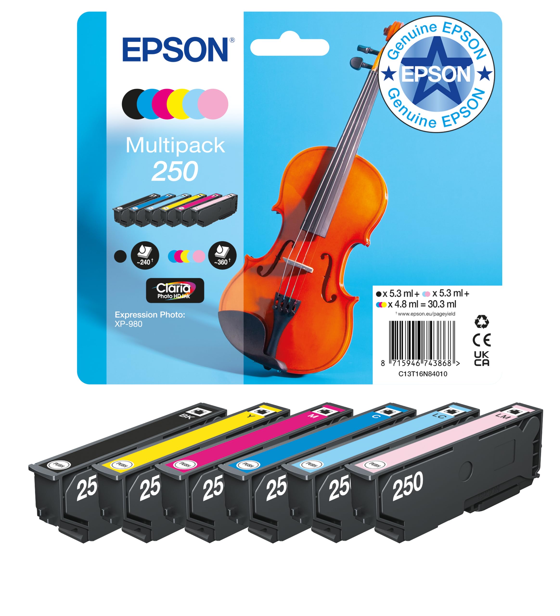Epson Black C13t16n84010/250 Ink Cartridge Multi Pack Bk.c.m.y.lc.lm 5.3Ml +