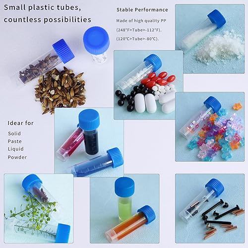 Miniatura 3 de Recipiente de almacenamiento de viales graduados de plástico de 0.2 fl oz, recipiente de tinta a prueba de fugas, tubos de ensayo con tapas de