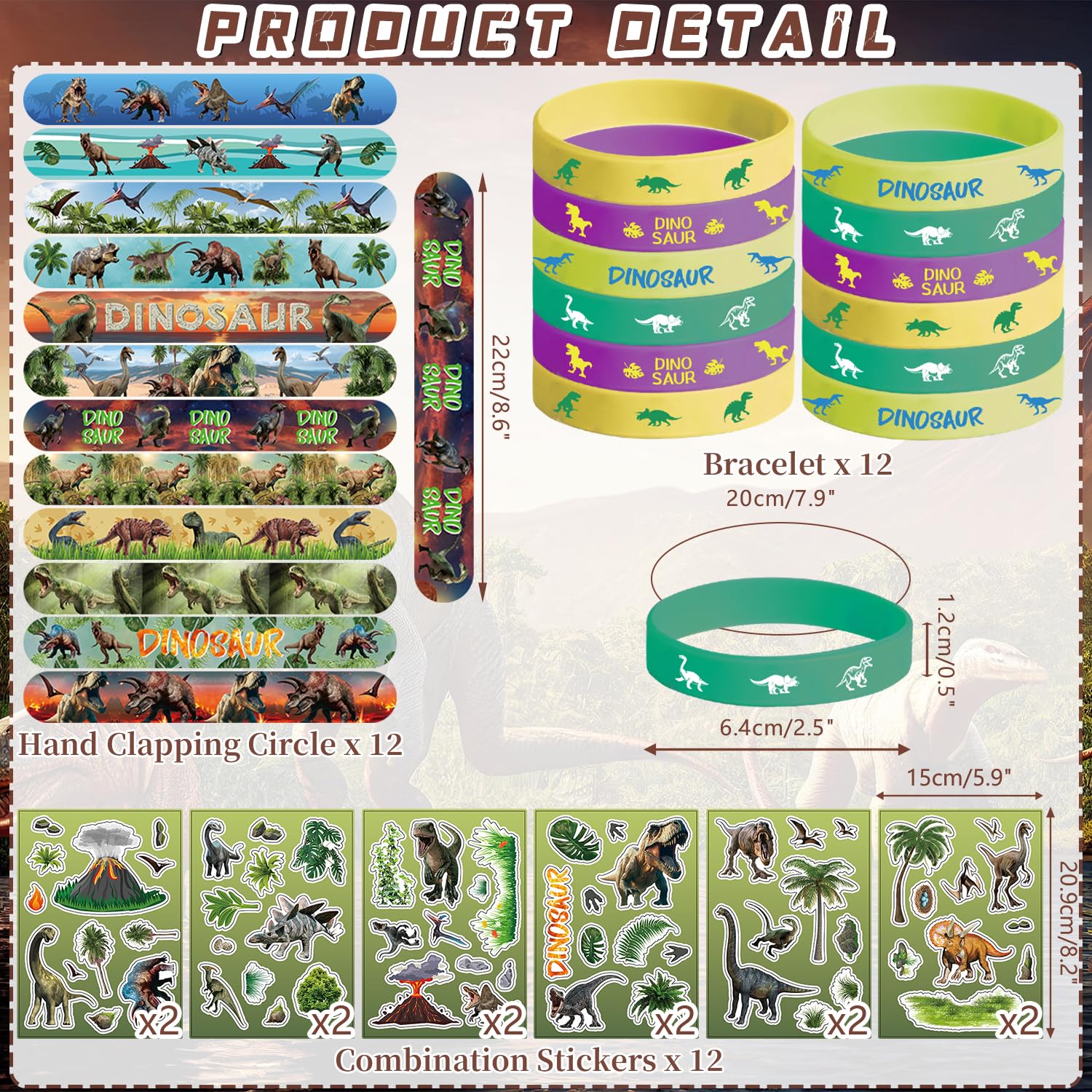 Dinosauro Party Favour Supplies: Sacchetti Regalo, Adesivi, Distintivi, Braccialetti per Feste di Compleanno a Tema