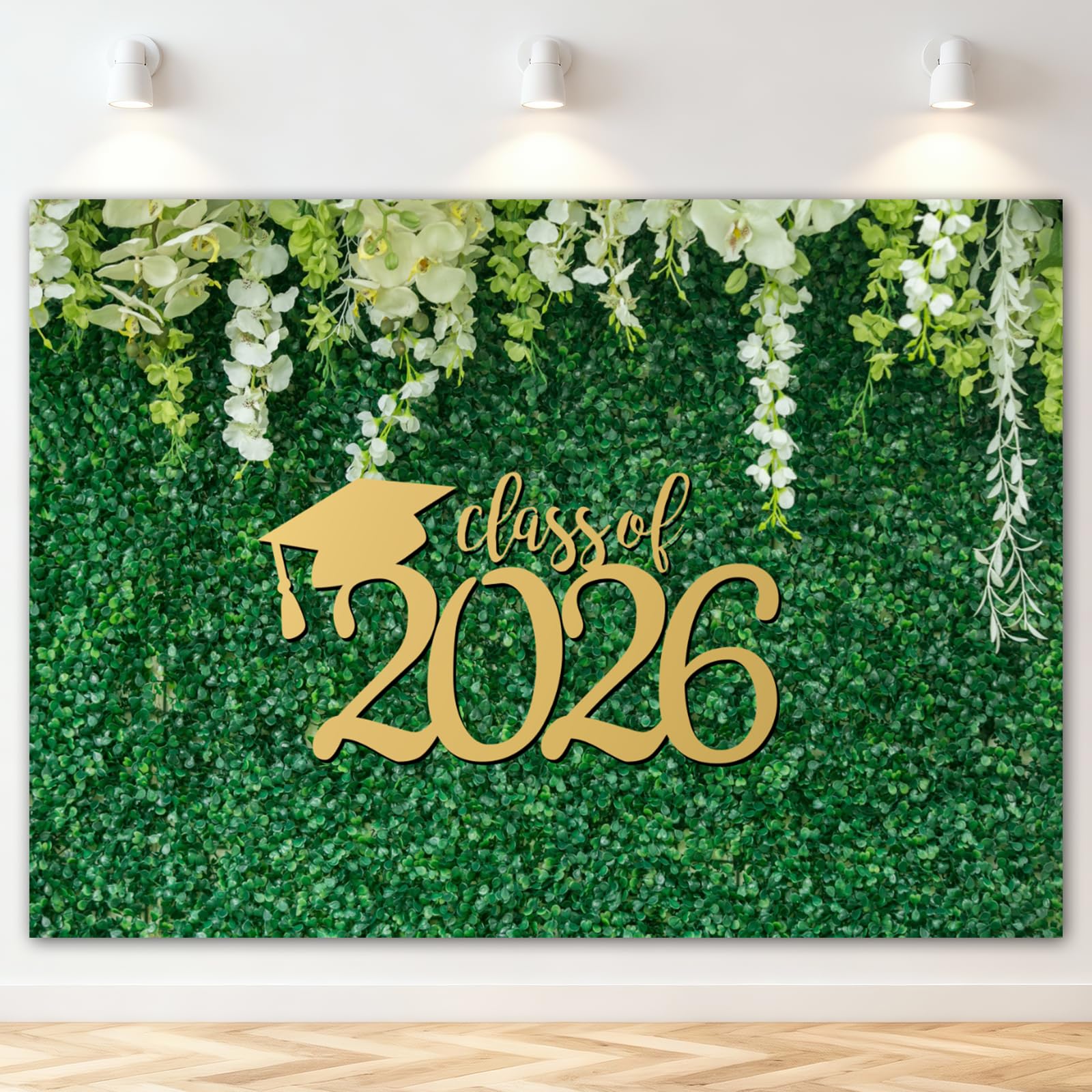 Mocsicka Class of 2026 Graduation Backdrop Green Leaves Flowers Congrats Grad Background Greenery Wall Graduation Prom Party Decor Supplies Photo