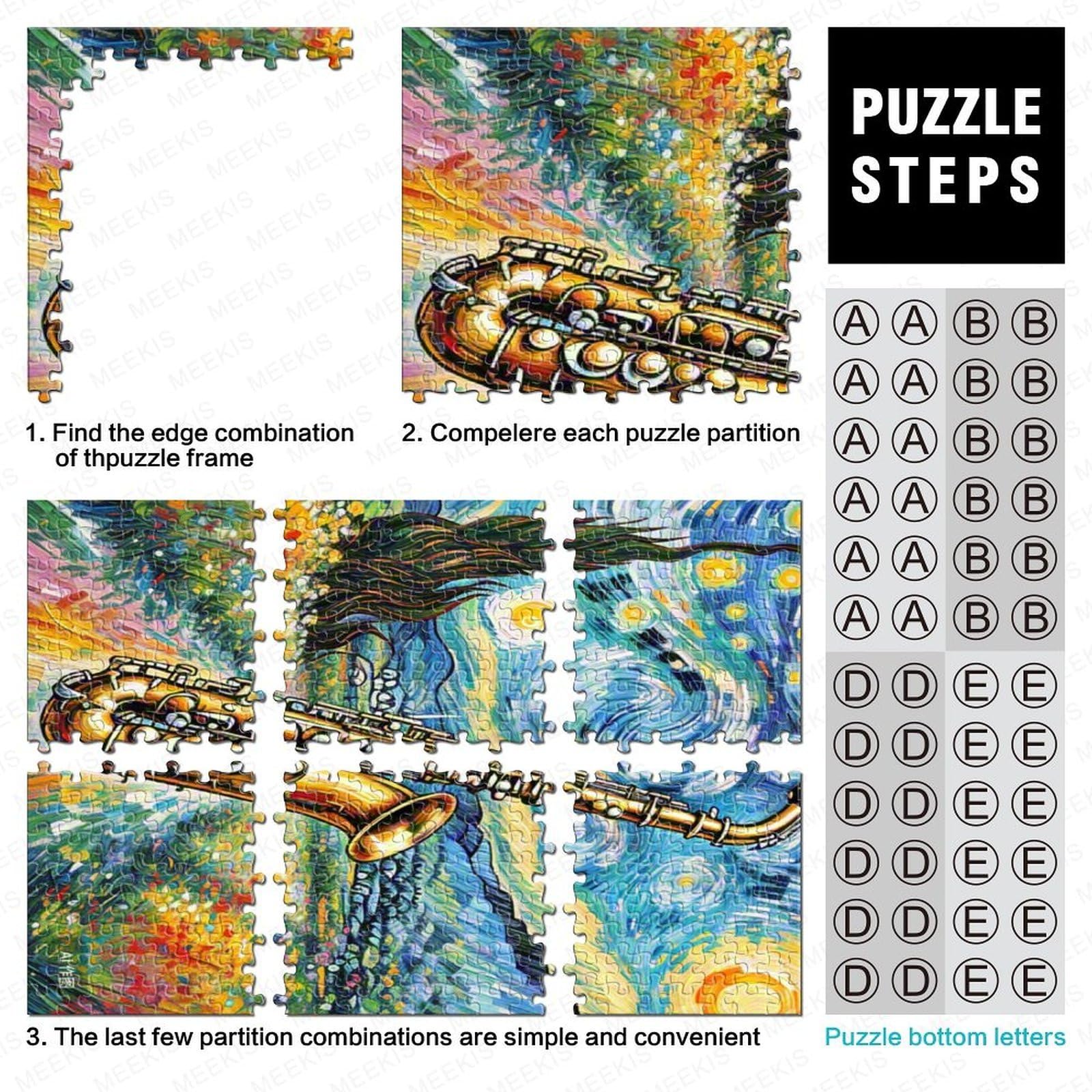 Saxofon Puzzle 1000-częściowe ciężkie puzzle, zabawka edukacyjna, imponujące wyzwanie, zabawka dla dorosłych i dzieci w sprawdzonych wymiarach 70 x 50 cm/1000 szt