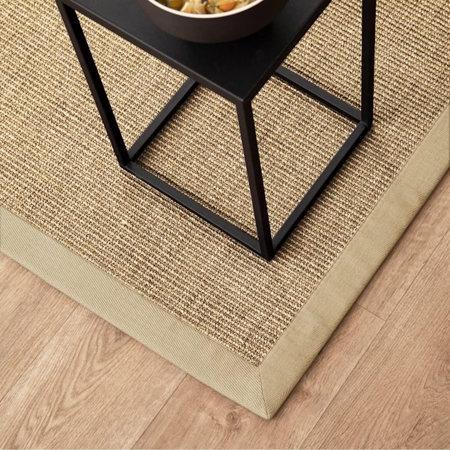 casa pura Amazonas Natur 200 x 200 cm Sisal Teppich – Naturfaser Teppich mit Baumwollbordüre, Wohnteppich, Sisalteppich