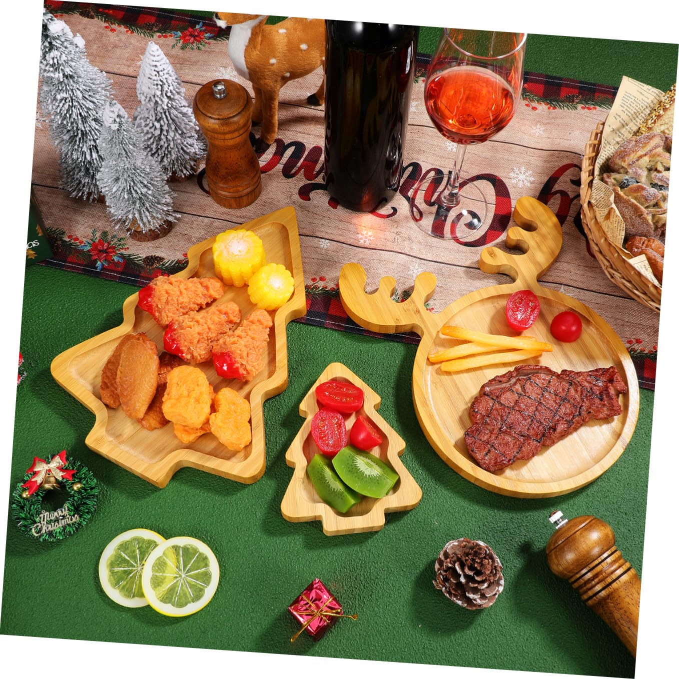 3piezas Bandejas Diseño De Árbol De Navidad y Reno Bandeja Creativa para Aperitivos Frutas y Dulces Fiestas Navideñas Fácil Limpieza y Uso Versátil