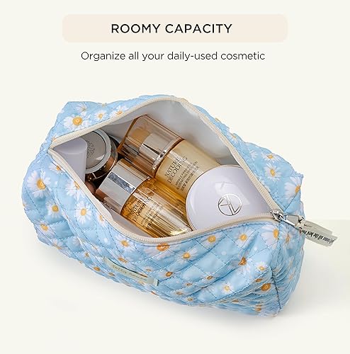 Miniatura 8 de HBselect Bolsa de maquillaje de 3 piezas para mujeres, bolsa organizadora de maquillaje de viaje grande de algodón, bonita bolsa de aseo de flores