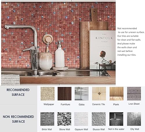 Miniatura 6 de YMMXGE Superficie de grano de metal para despegar y pegar, calcomanías de pared con textura de metal de alta gama, azulejos de pared autoadhesivos